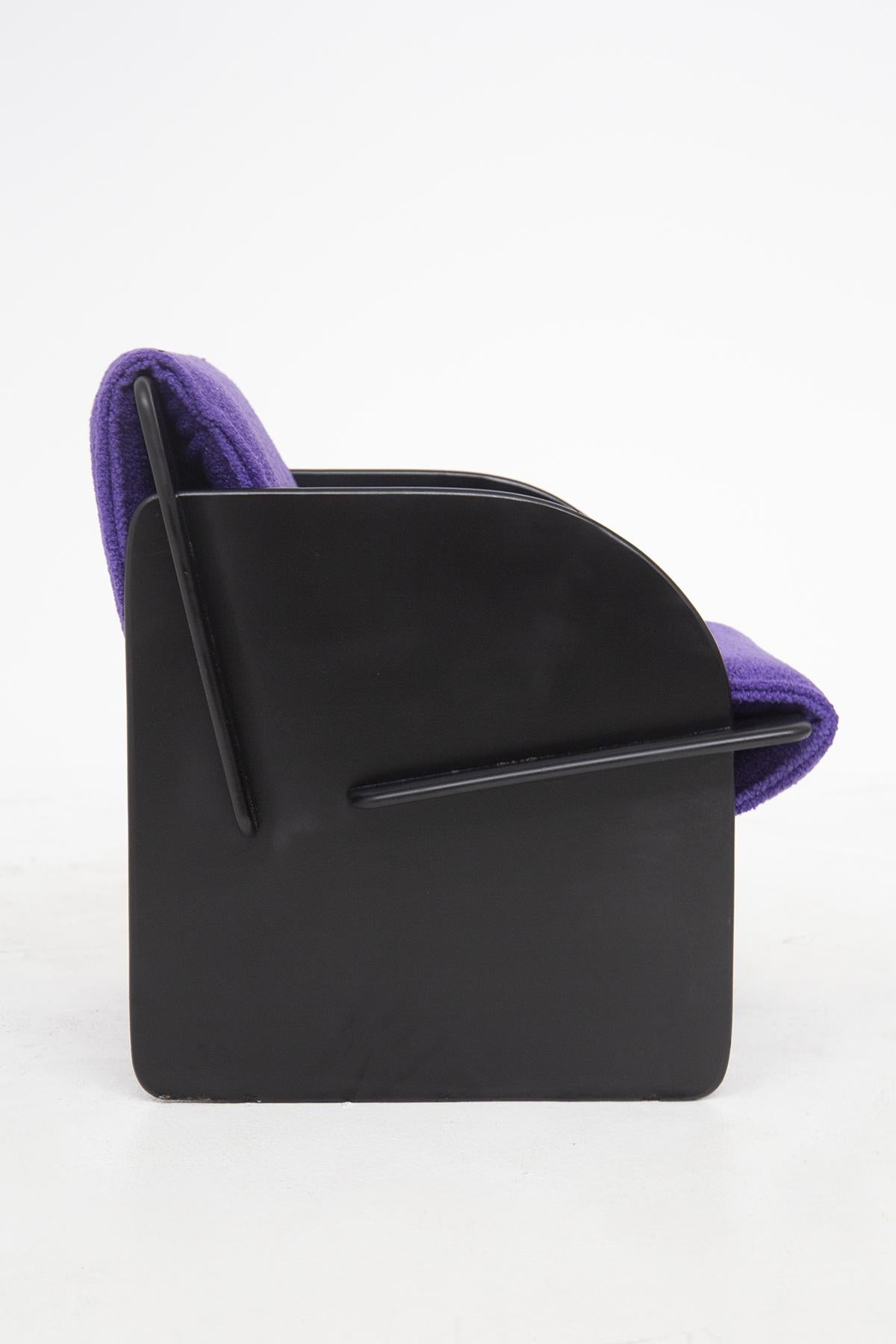Pair of Black Italian Armchairs with Purple Bouclè 4