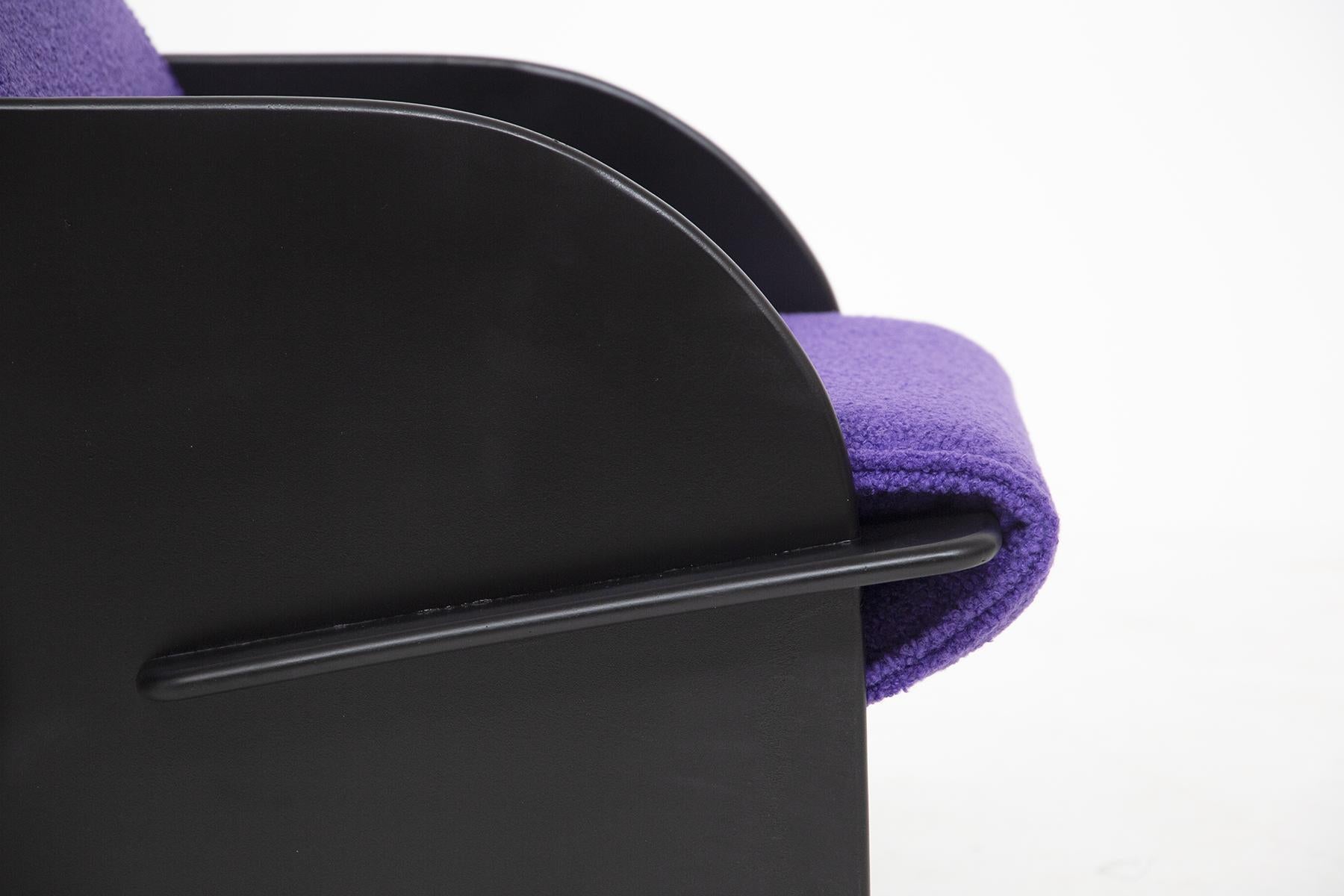 Pair of Black Italian Armchairs with Purple Bouclè 2