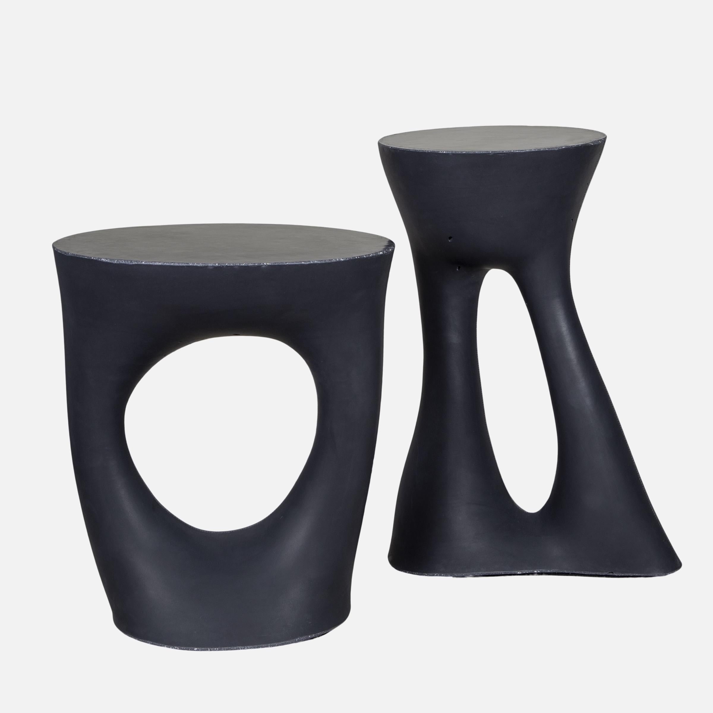 Pressed Pair of Black Kreten Side Tables from Souda, Short, Made to Order