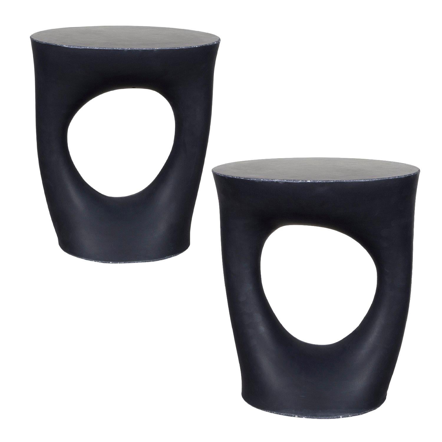Pair of Black Kreten Side Tables from Souda, Short, Made to Order