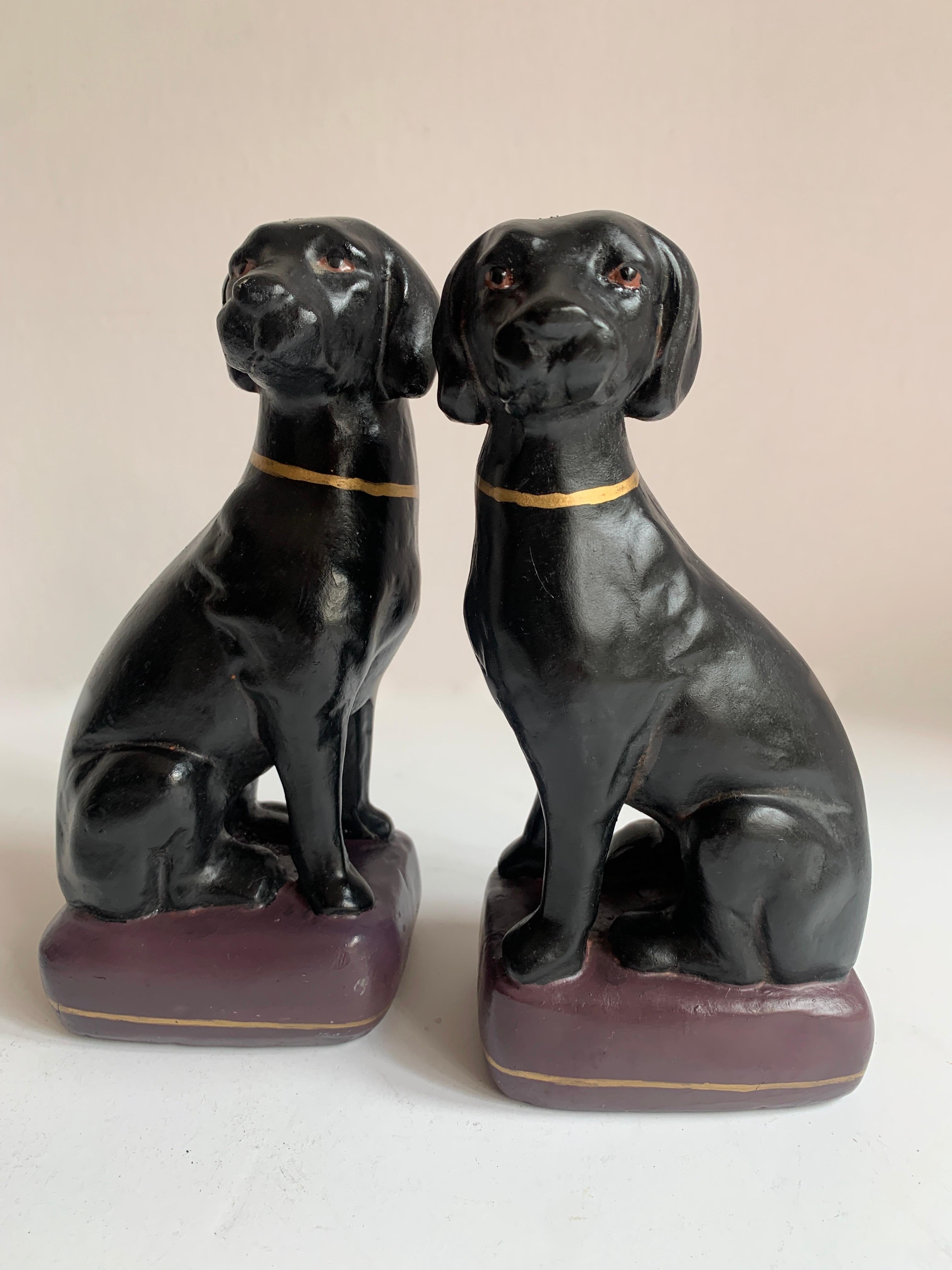 Glazed Pair of Black Labrador Retriever Bookends