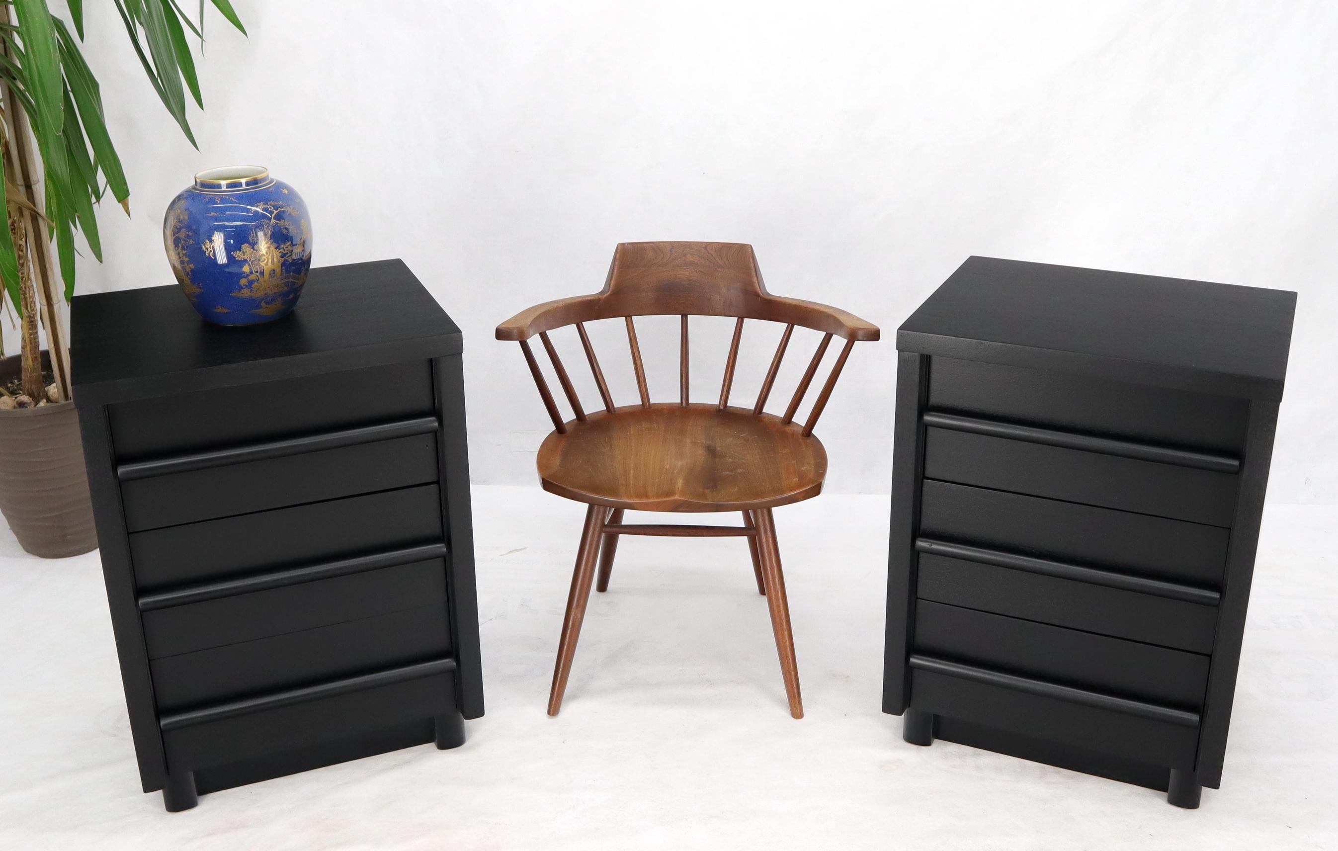 Pair of black lacquered three drawers night stands by American of Martinsville.