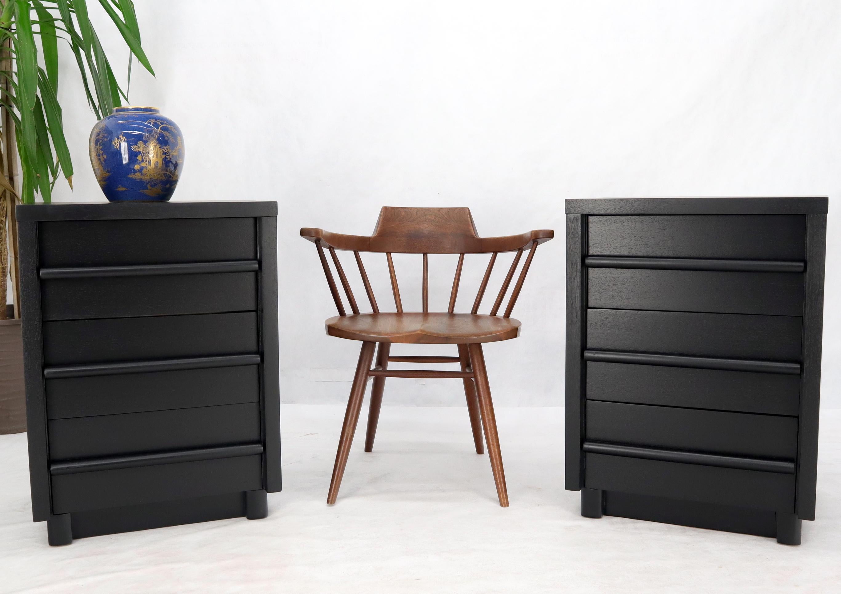 American Pair of Black Lacquer 3 Drawer End Tables Nightstands Cabinets