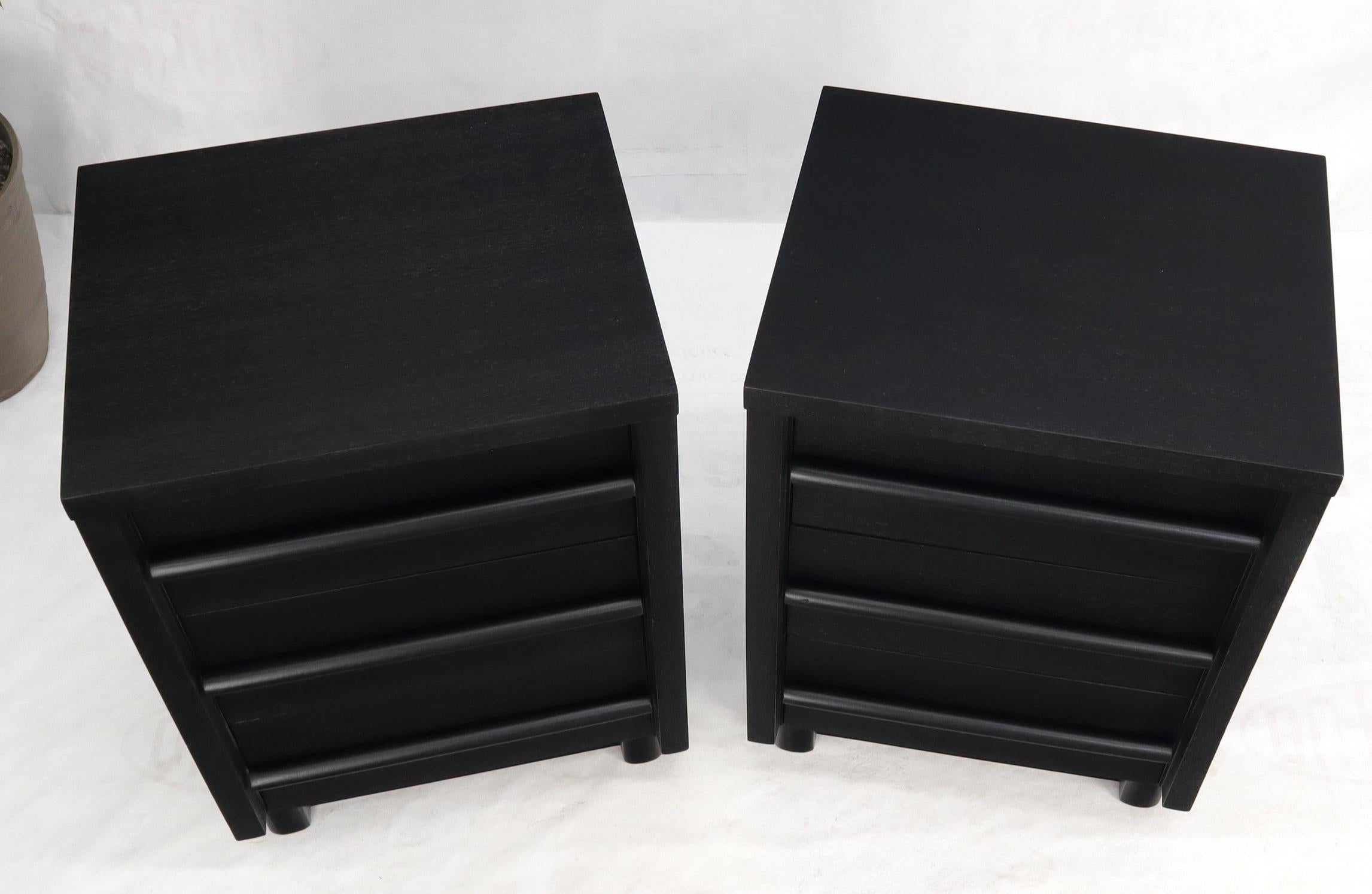 Lacquered Pair of Black Lacquer 3 Drawer End Tables Nightstands Cabinets