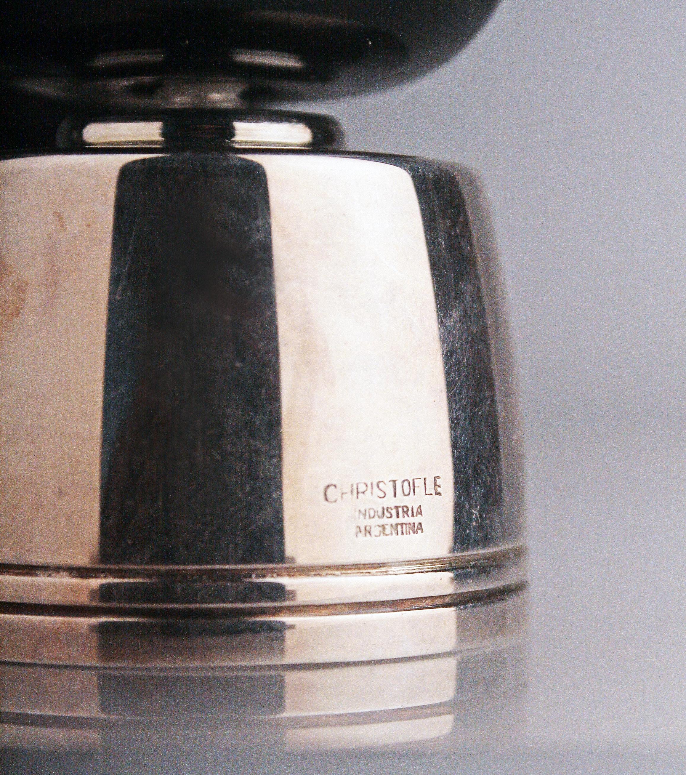 Pair of Black Lacquer and Silver Champagne Corks/Bottle Stoppers by Christofle For Sale 3
