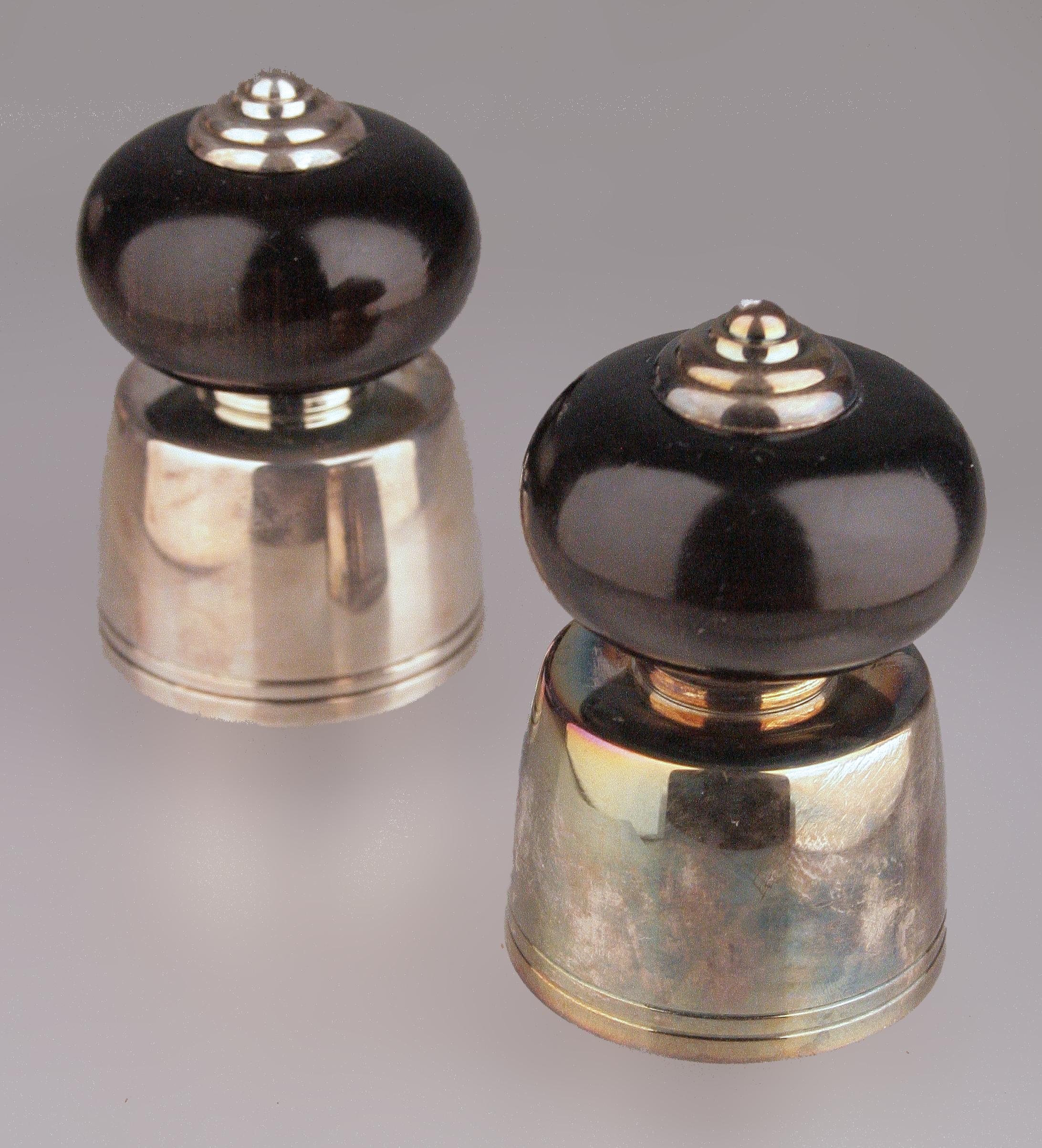 Art Deco Pair of Black Lacquer and Silver Champagne Corks/Bottle Stoppers by Christofle For Sale