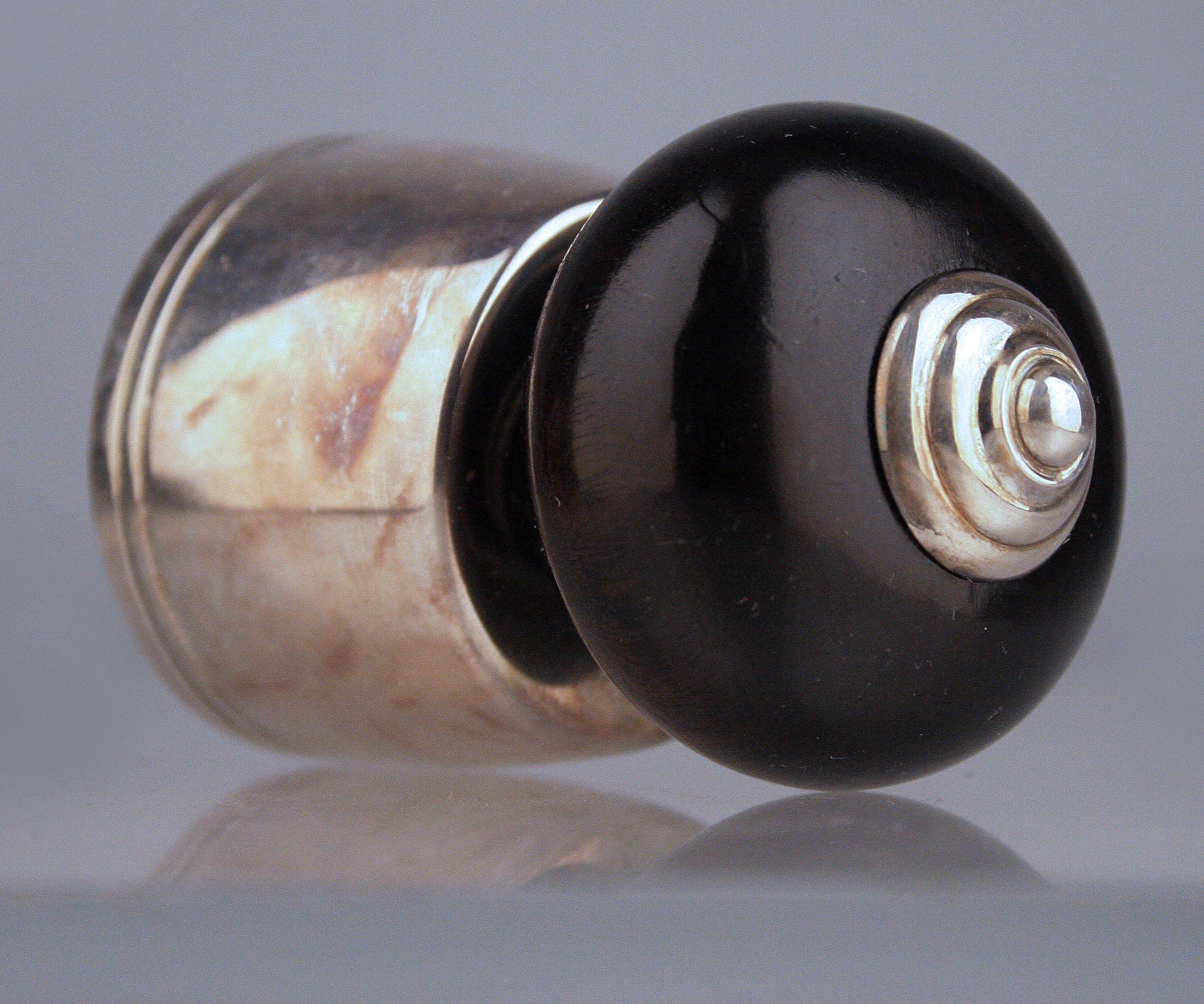 20th Century Pair of Black Lacquer and Silver Champagne Corks/Bottle Stoppers by Christofle For Sale