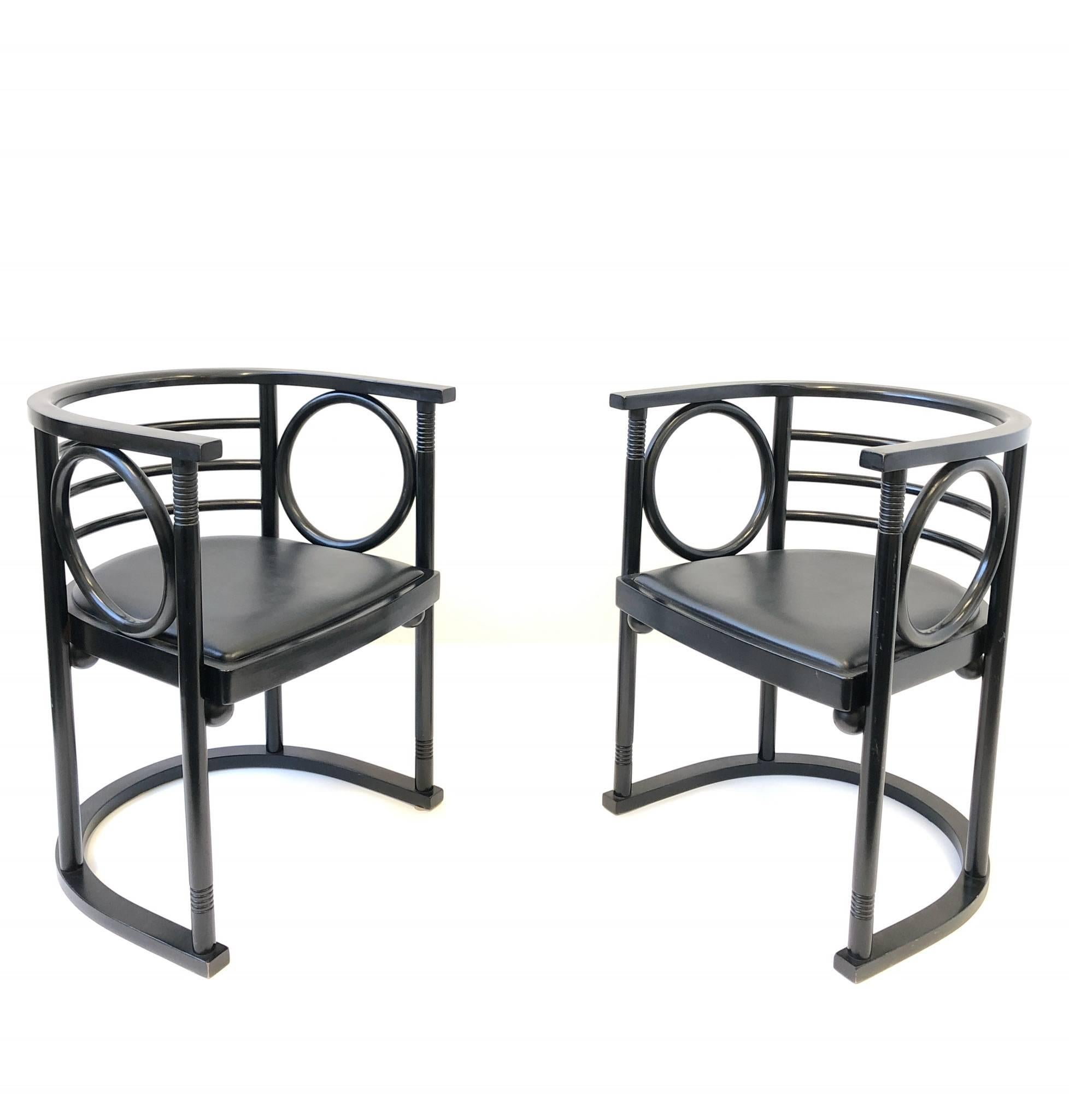 Modern Pair of Black Lacquer Armchairs by Josef Hoffman