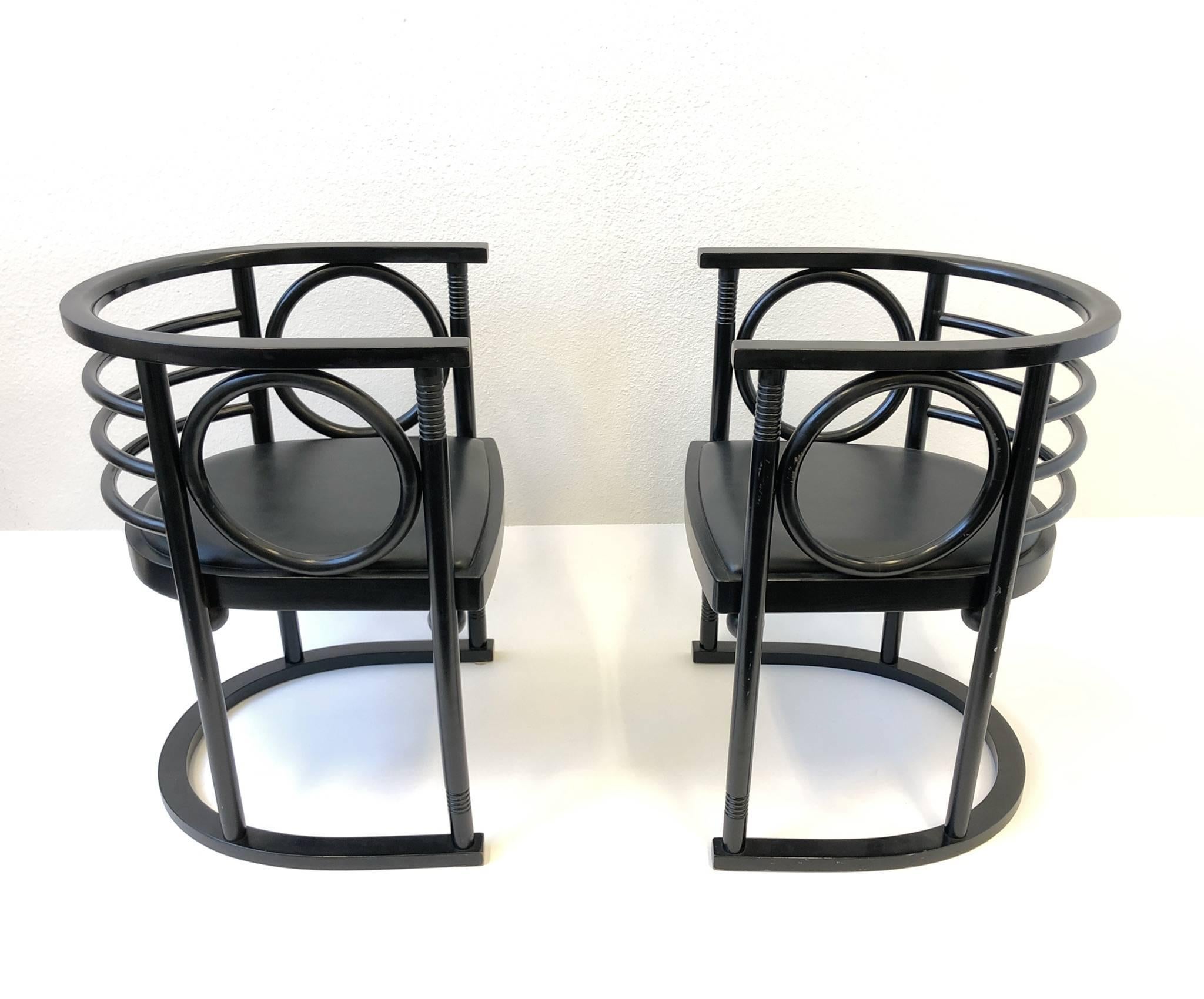 Austrian Pair of Black Lacquer Armchairs by Josef Hoffman