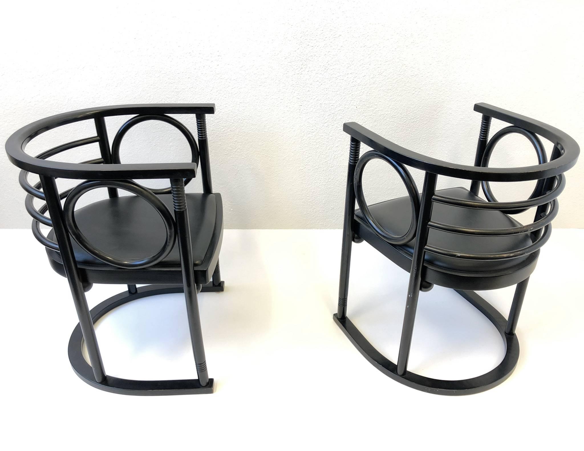 Lacquered Pair of Black Lacquer Armchairs by Josef Hoffman