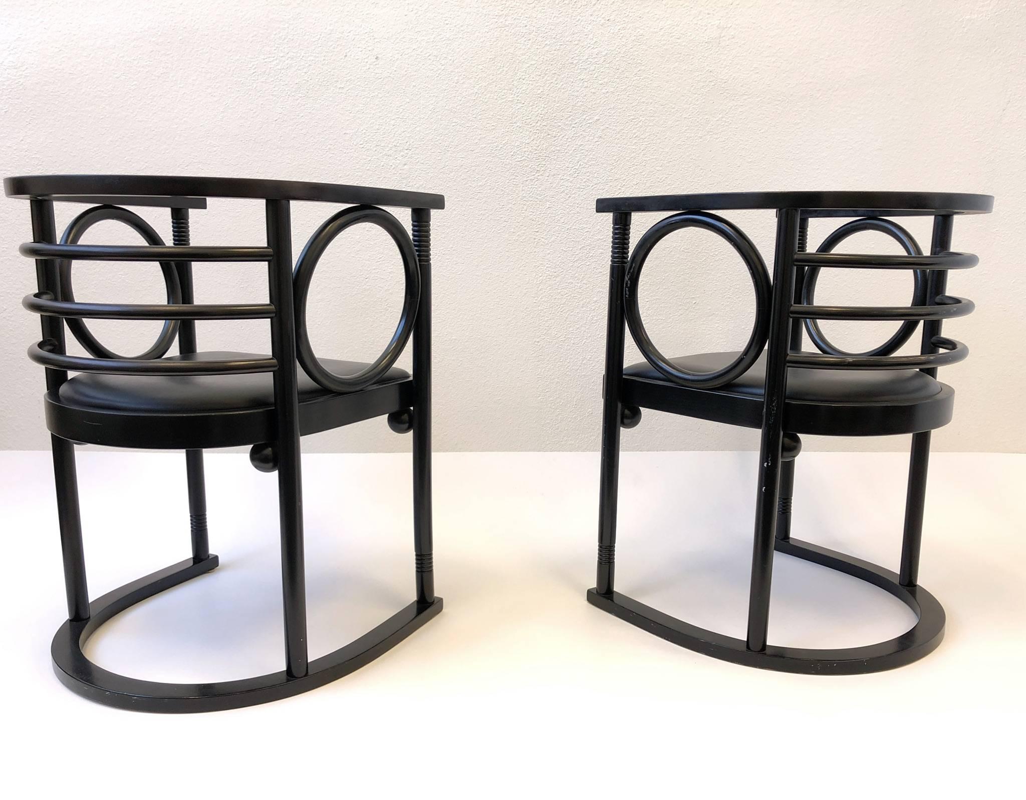 Pair of Black Lacquer Armchairs by Josef Hoffman In Excellent Condition In Palm Springs, CA