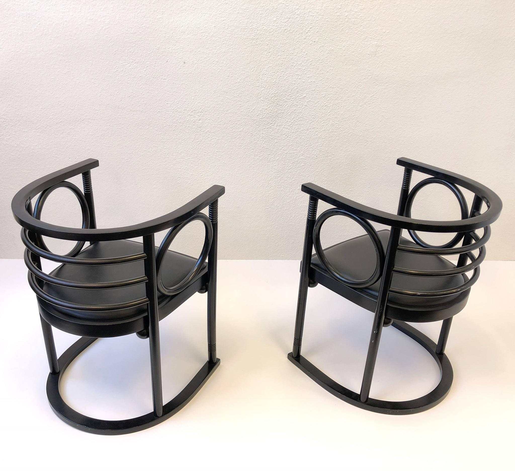 Early 20th Century Pair of Black Lacquer Armchairs by Josef Hoffman