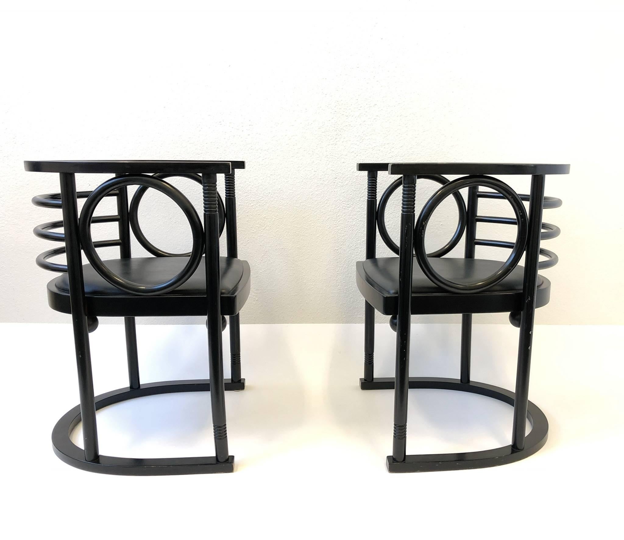 Bentwood Pair of Black Lacquer Armchairs by Josef Hoffman