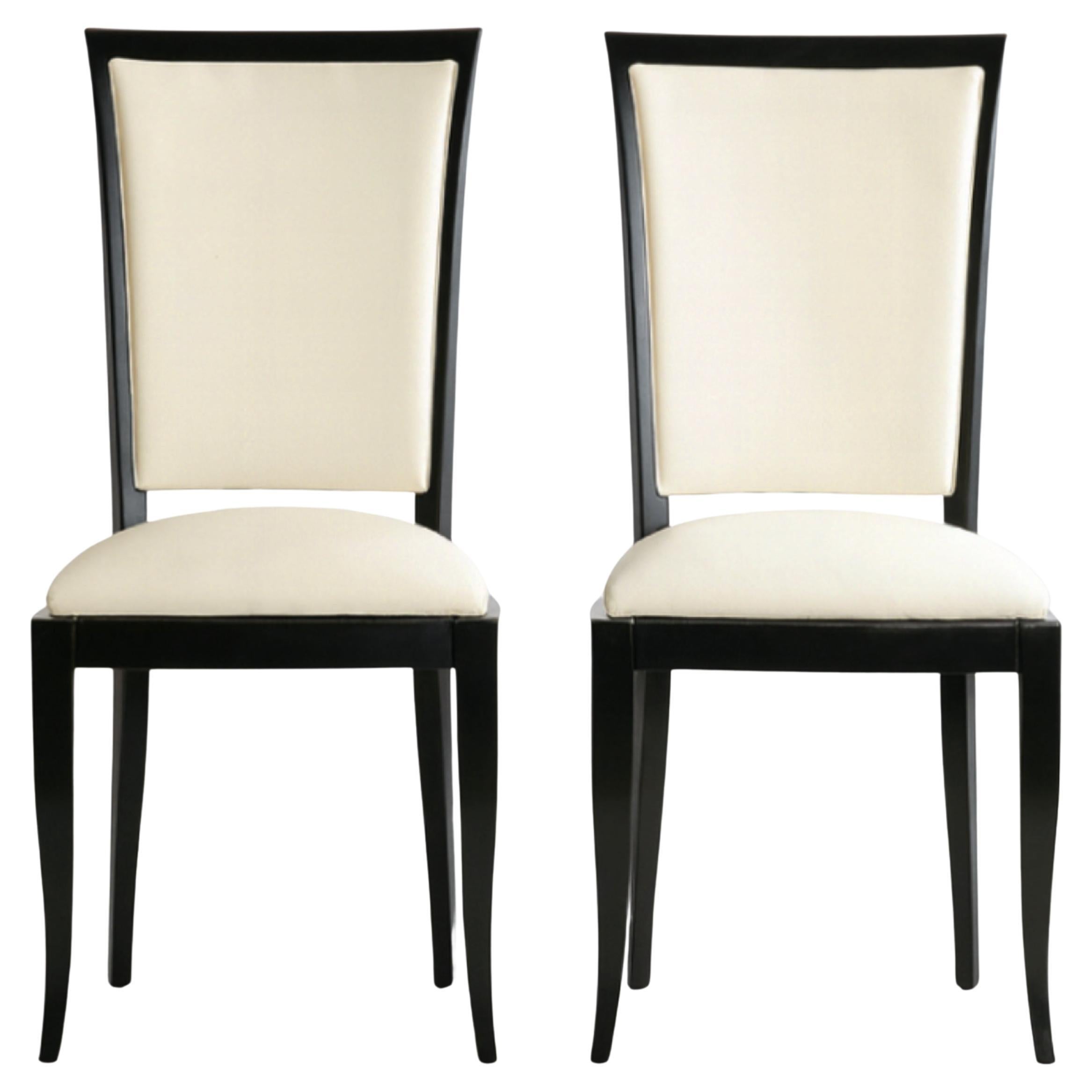 Pair of Black Lacquer Art Deco Dining Chairs, 20th Century