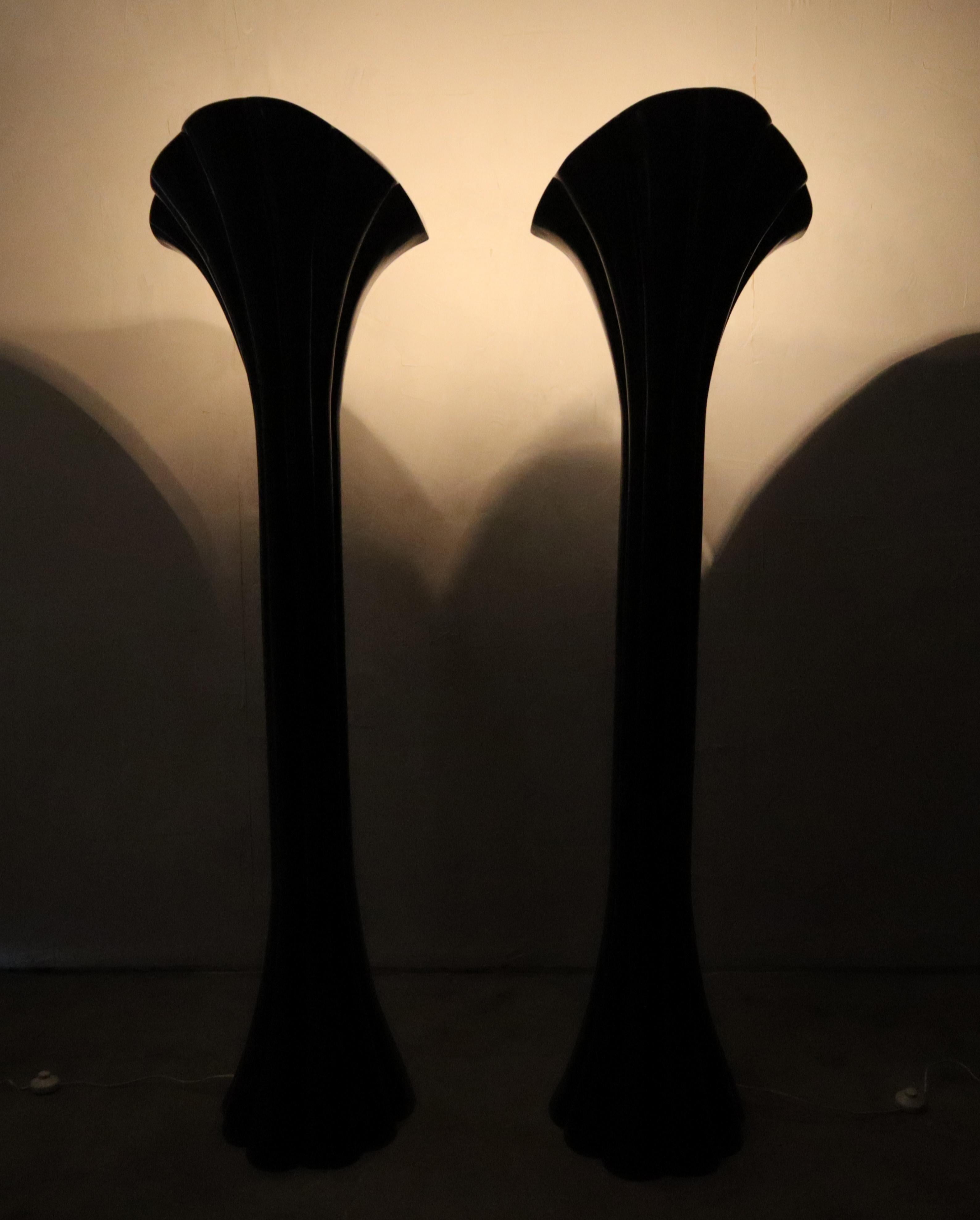 20th Century Pair of Black Lacquer Art Deco Floor Lamps