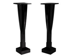 Pair of Black Lacquer Art Deco Pedestal Stands