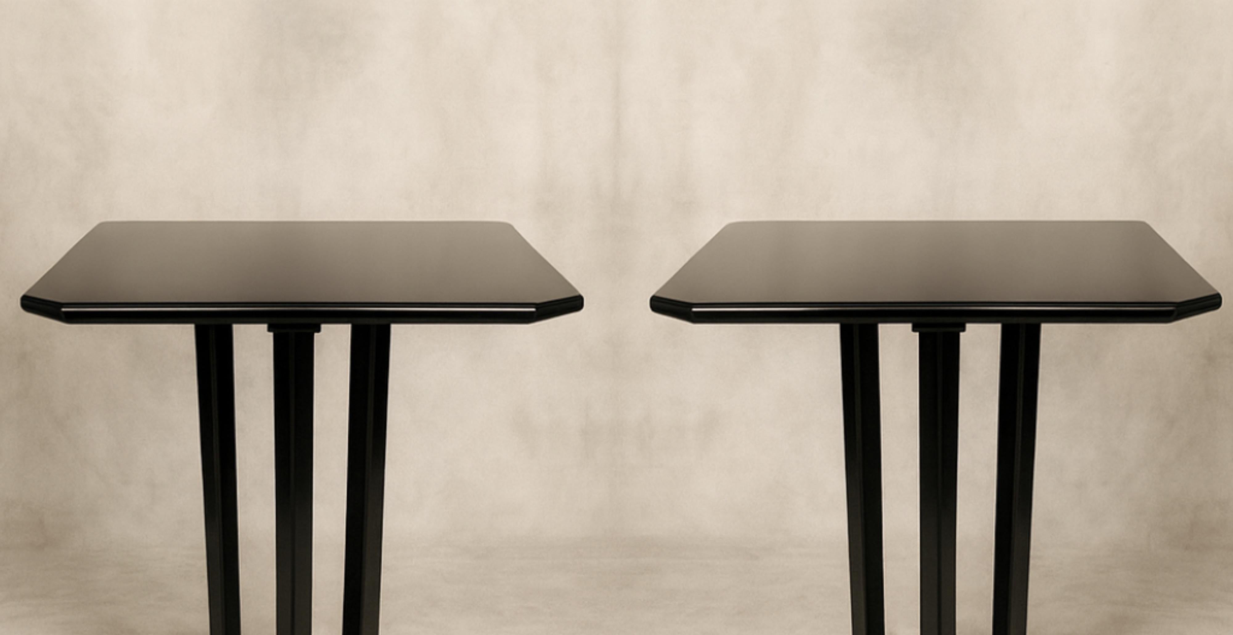 Pair of Black Lacquer Art Deco Walnut Bistro Coffee Cocktail Table, 20th Century For Sale 3