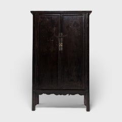 Pair of Black Lacquer Cabinets with Scalloped Aprons