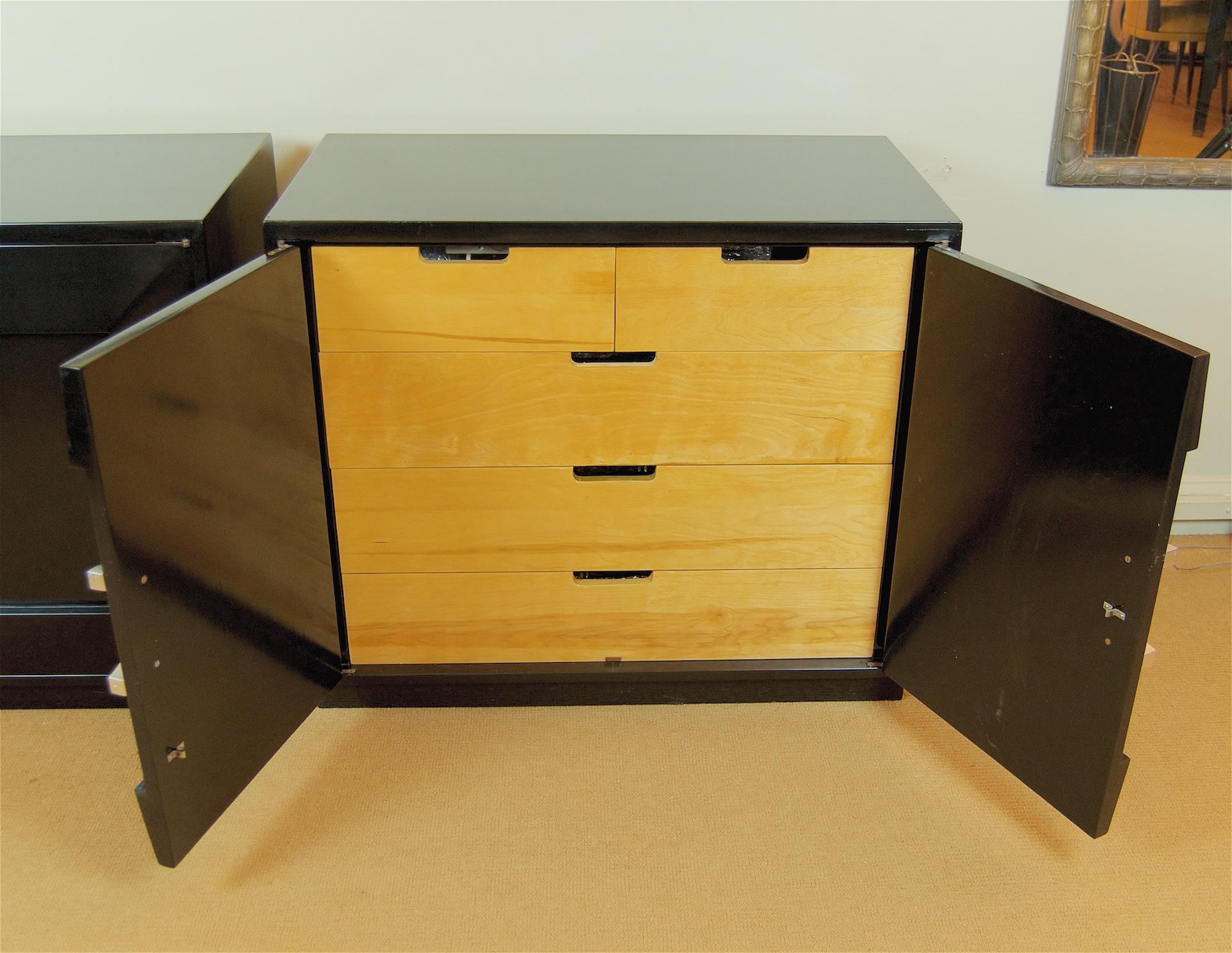 Pair of Black Lacquer Chests with Silver Leaf Handles 4