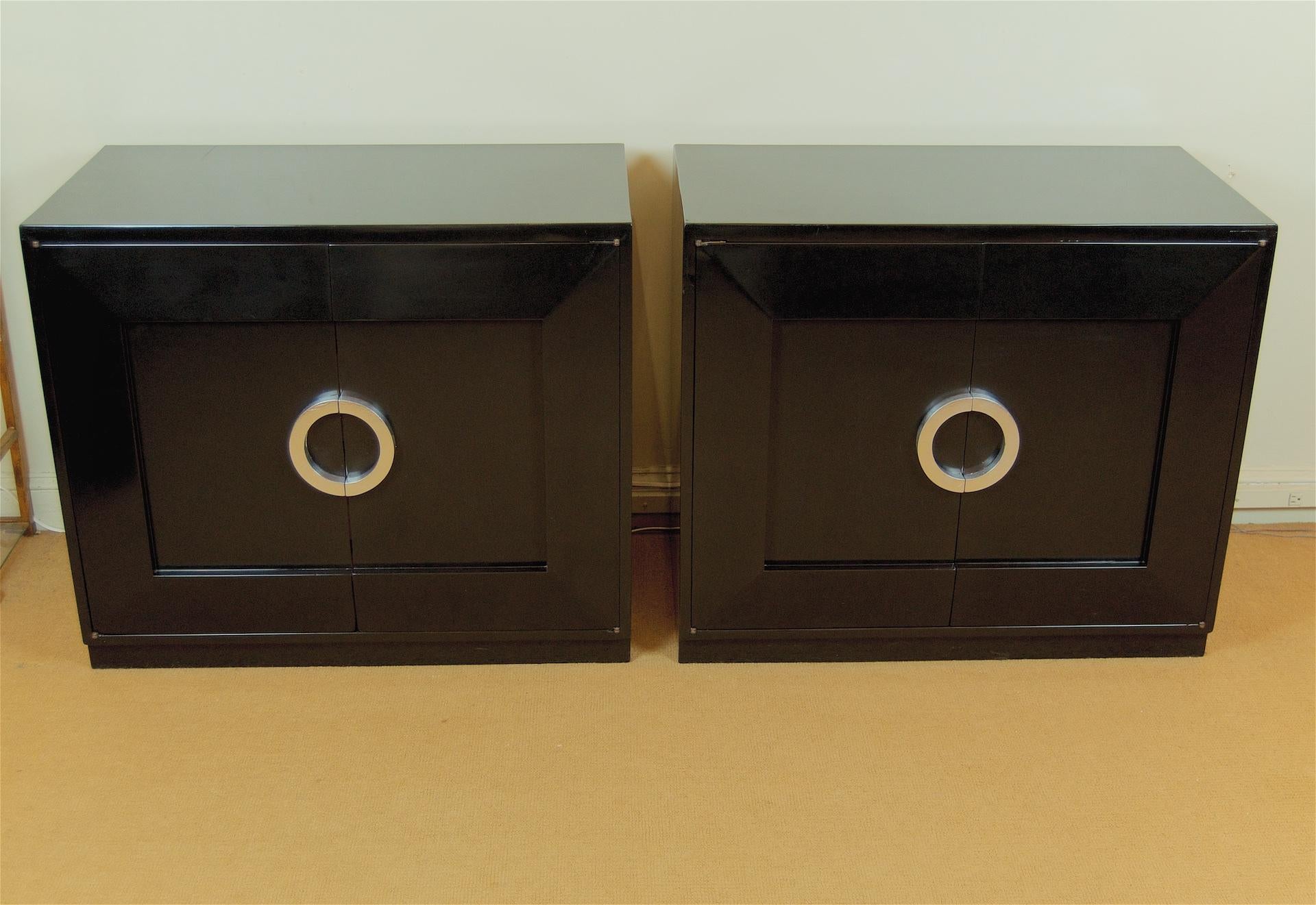 Pair of Black Lacquer Chests with Silver Leaf Handles 1
