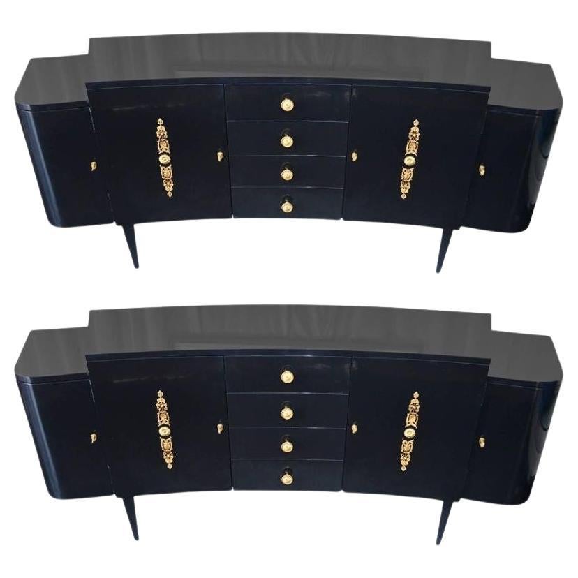 Pair of Black Lacquer Commodes For Sale