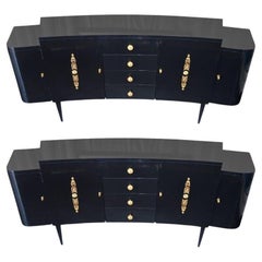 Vintage Pair of Black Lacquer Commodes