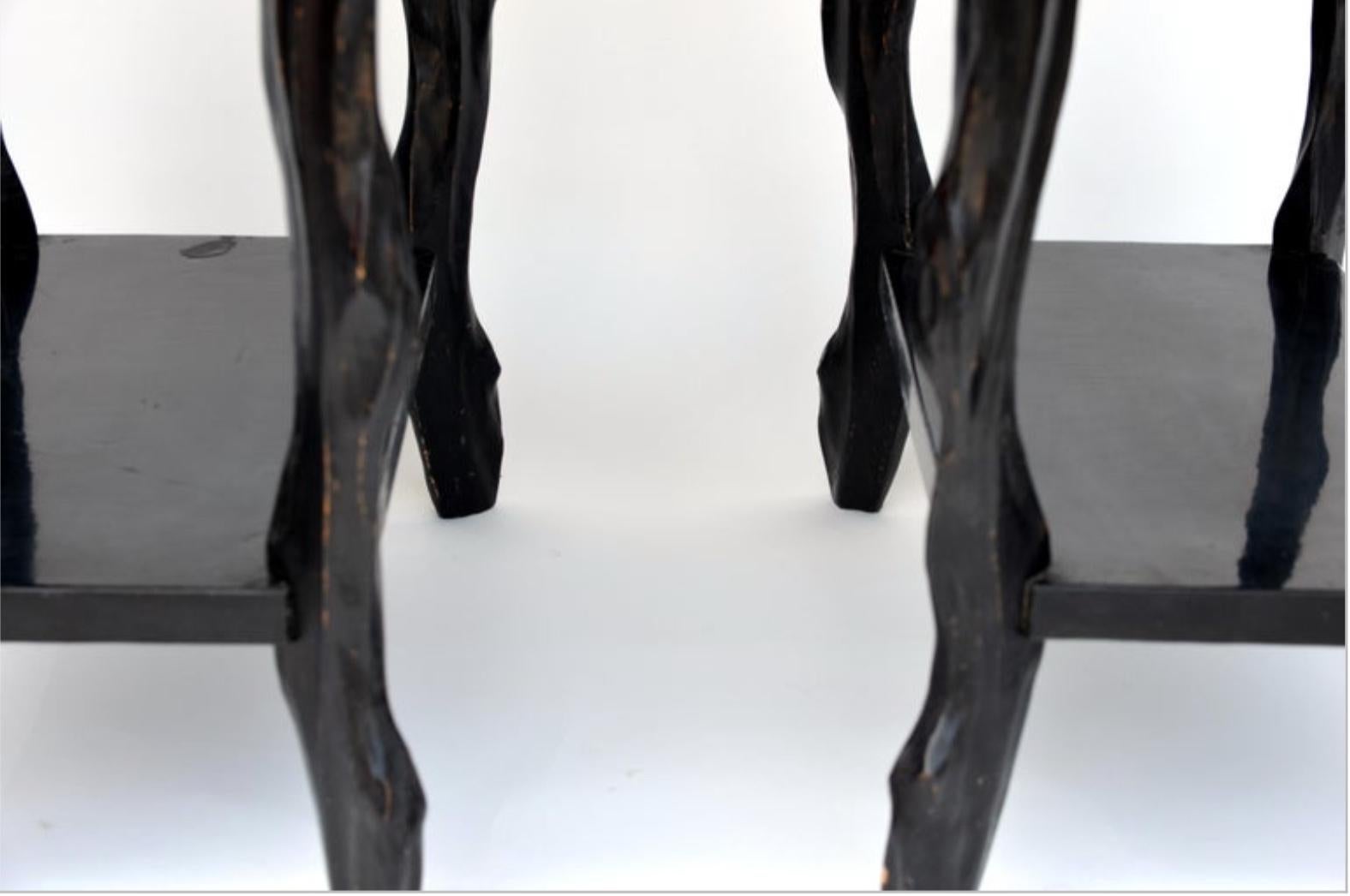 Pair of Black Lacquer Ebonized and Inlaid Wood Organic End Tables In Excellent Condition For Sale In Los Angeles, CA