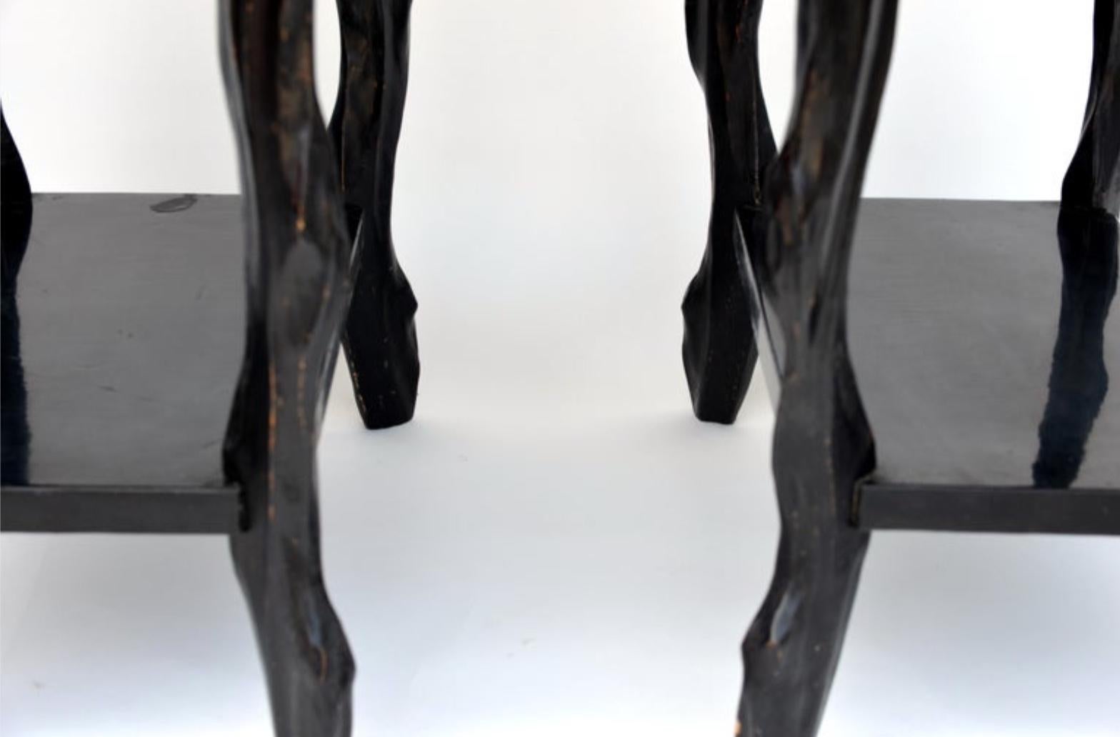 20th Century Pair of Black Lacquer Ebonized and Inlaid Wood Organic End Tables For Sale