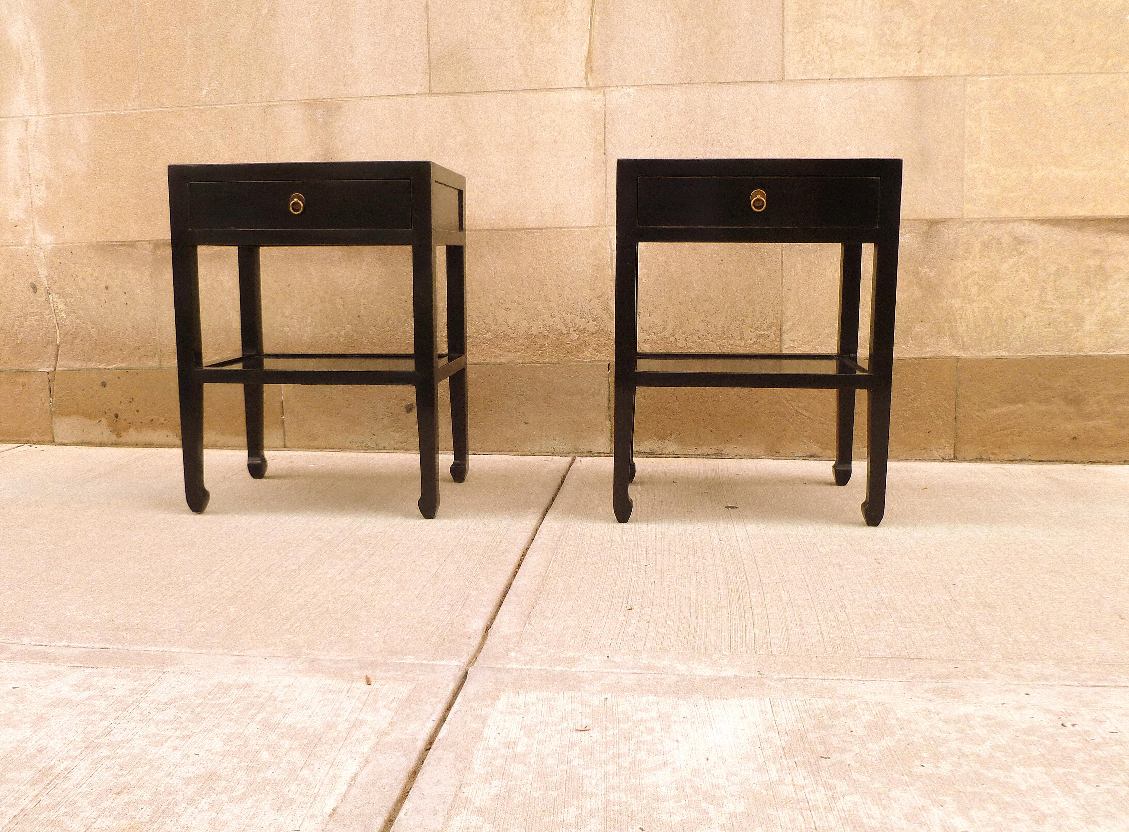 Ming Pair of Black Lacquer End Tables