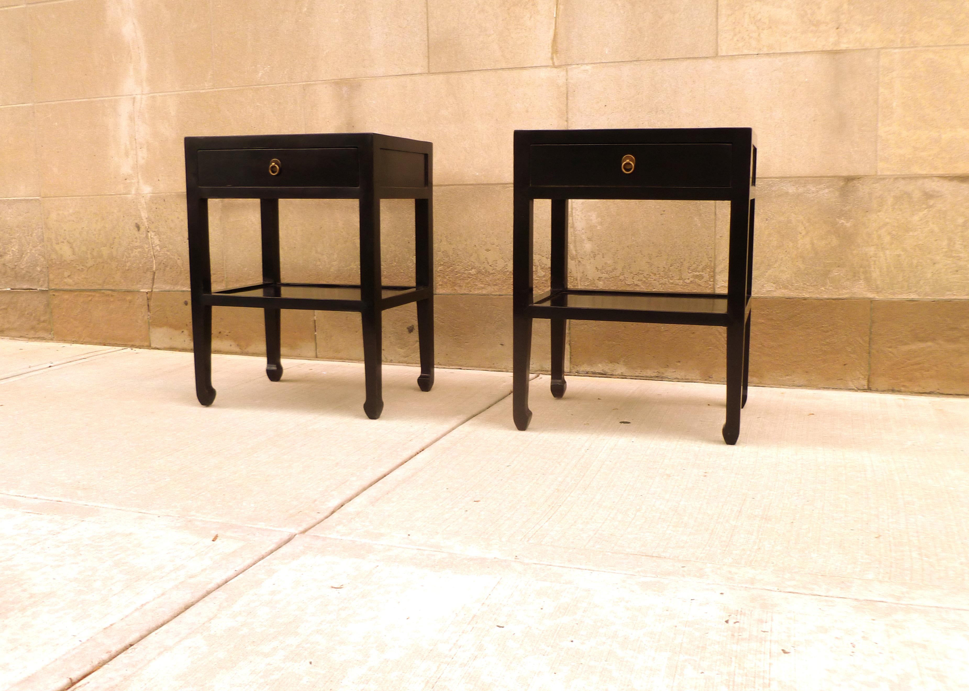 Chinese Pair of Black Lacquer End Tables