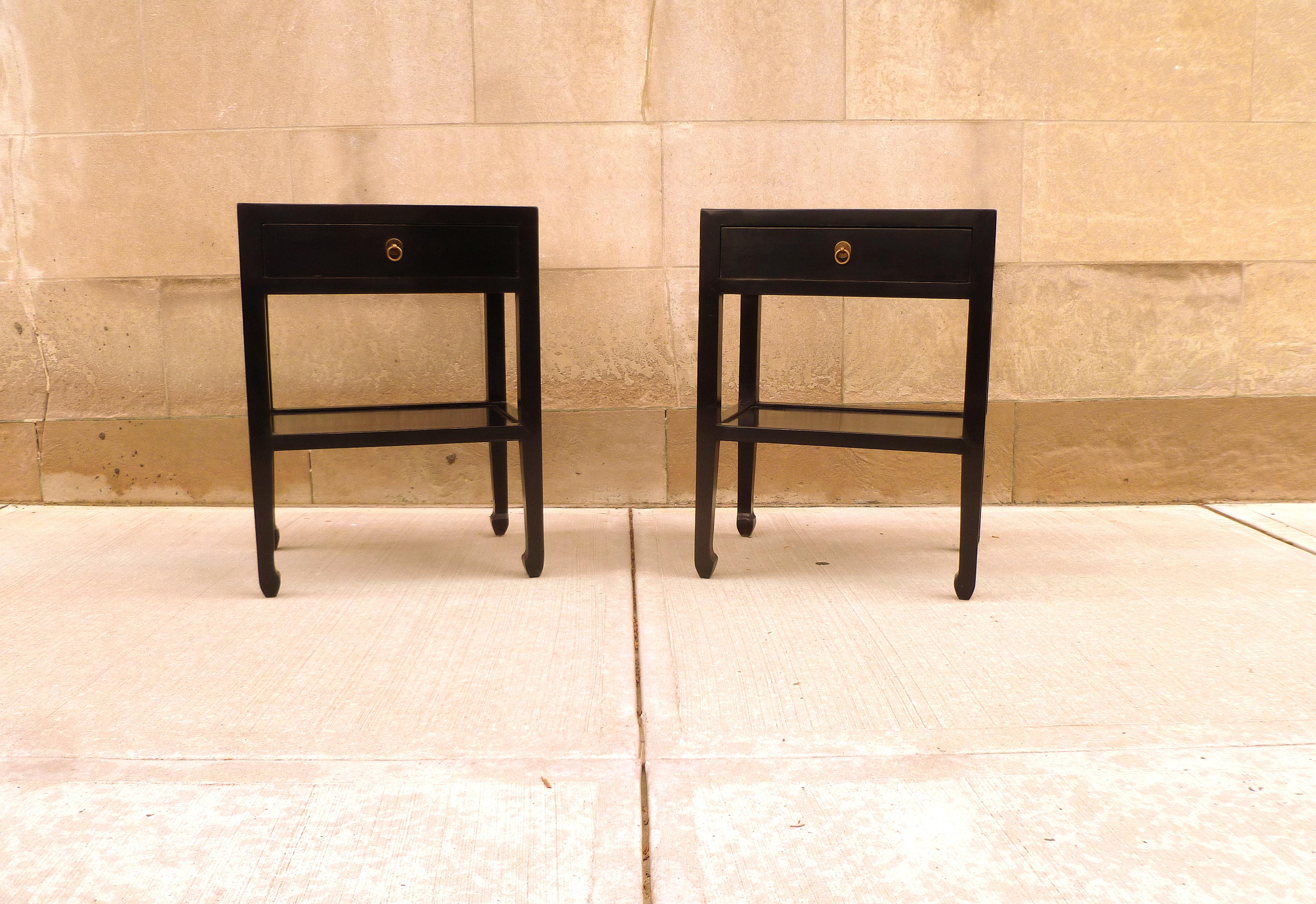20th Century Pair of Black Lacquer End Tables