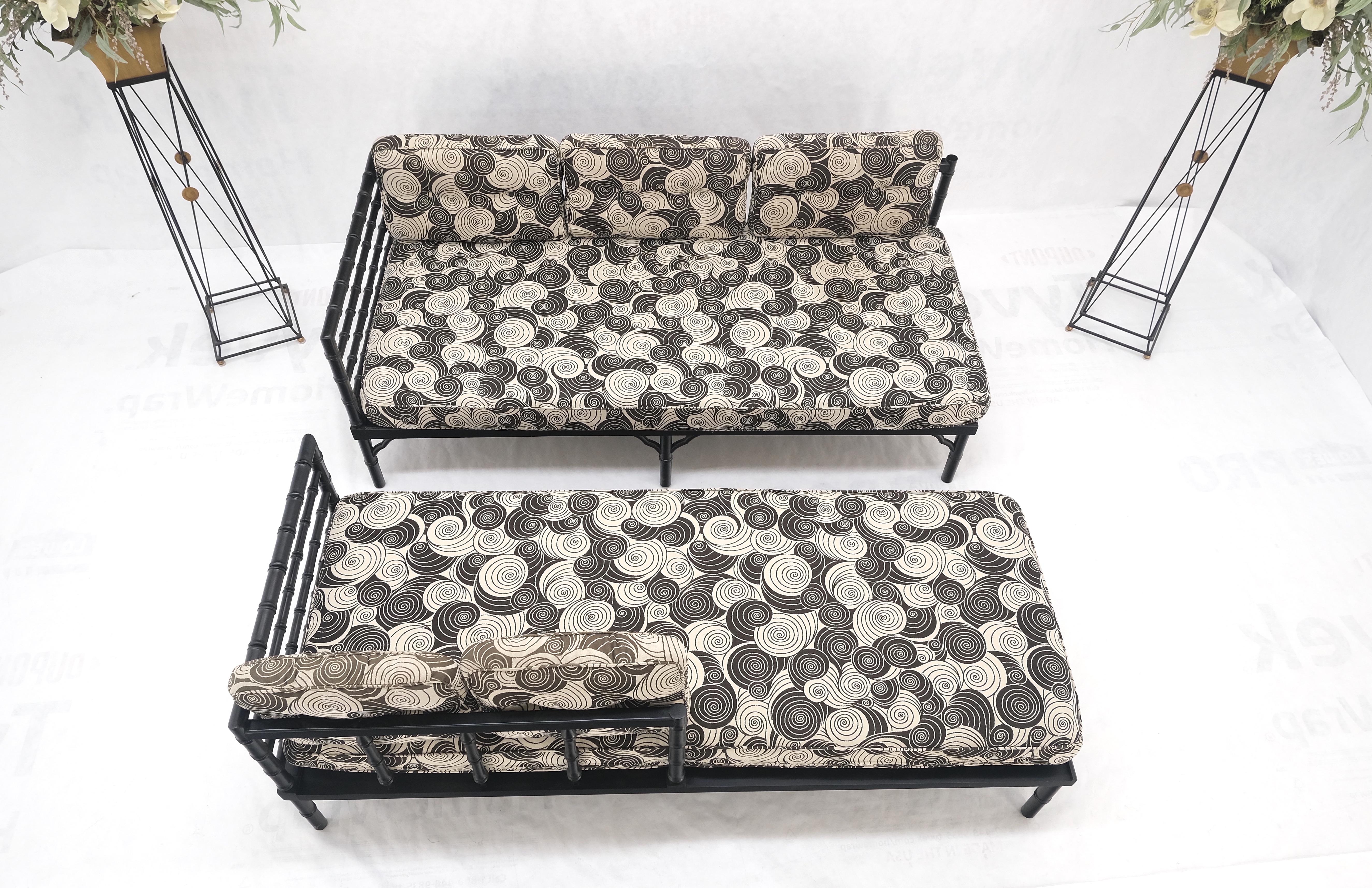 20th Century Pair of Black Lacquer Faux Bamboo Sofas Daybed Mid Century Modern MINT! For Sale