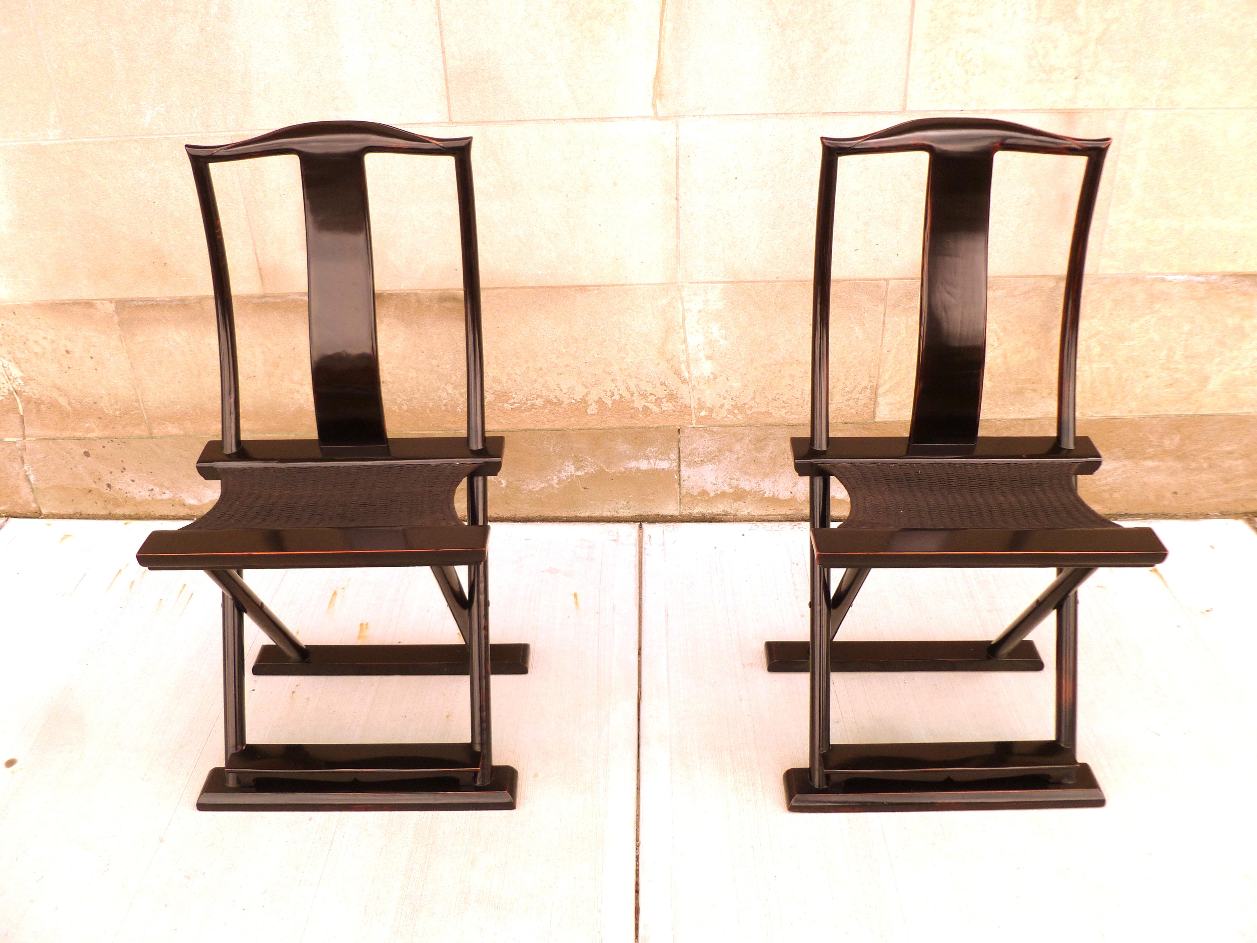 Pair of Black Lacquer Folding Chairs 3