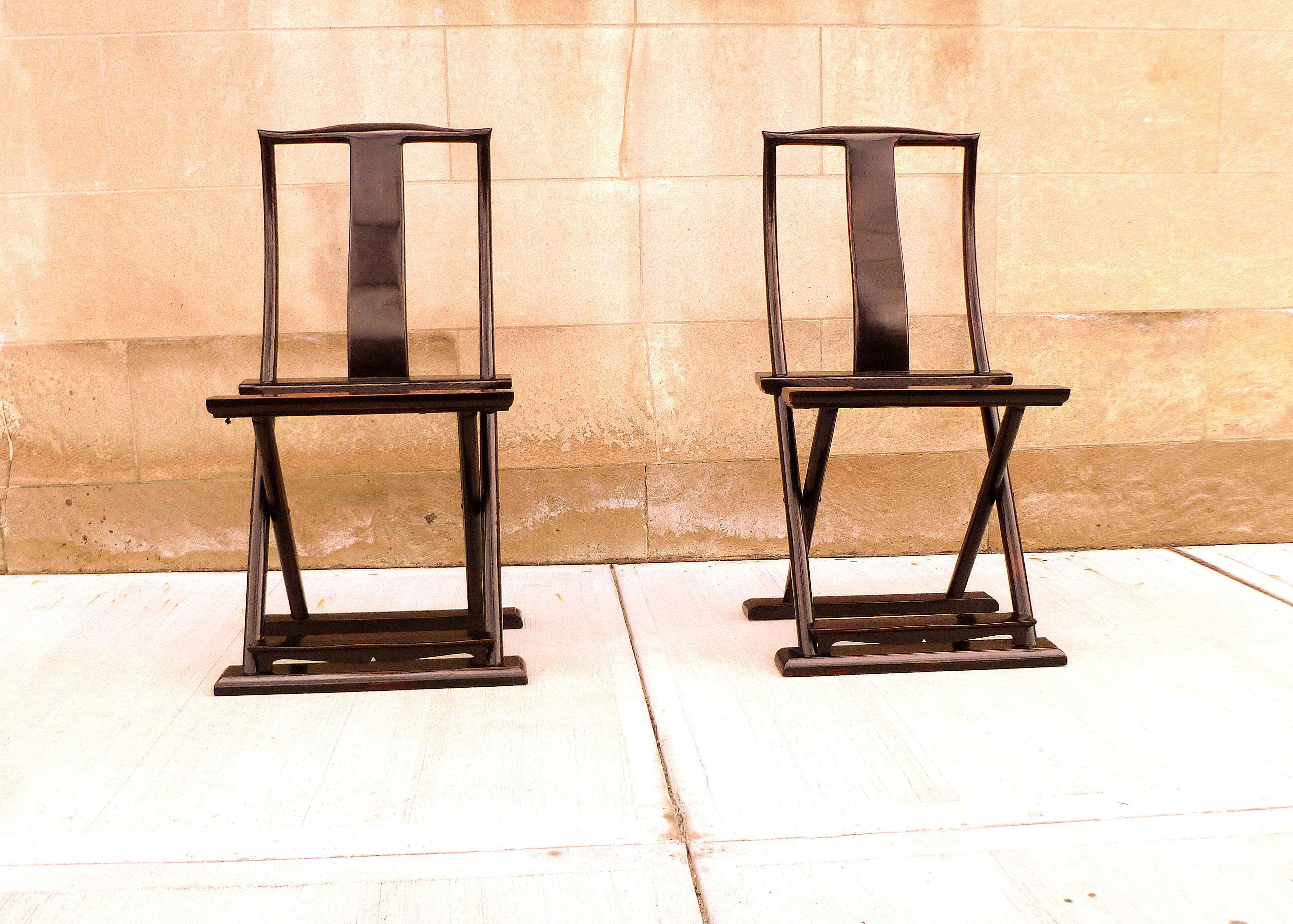 Mid-20th Century Pair of Black Lacquer Folding Chairs