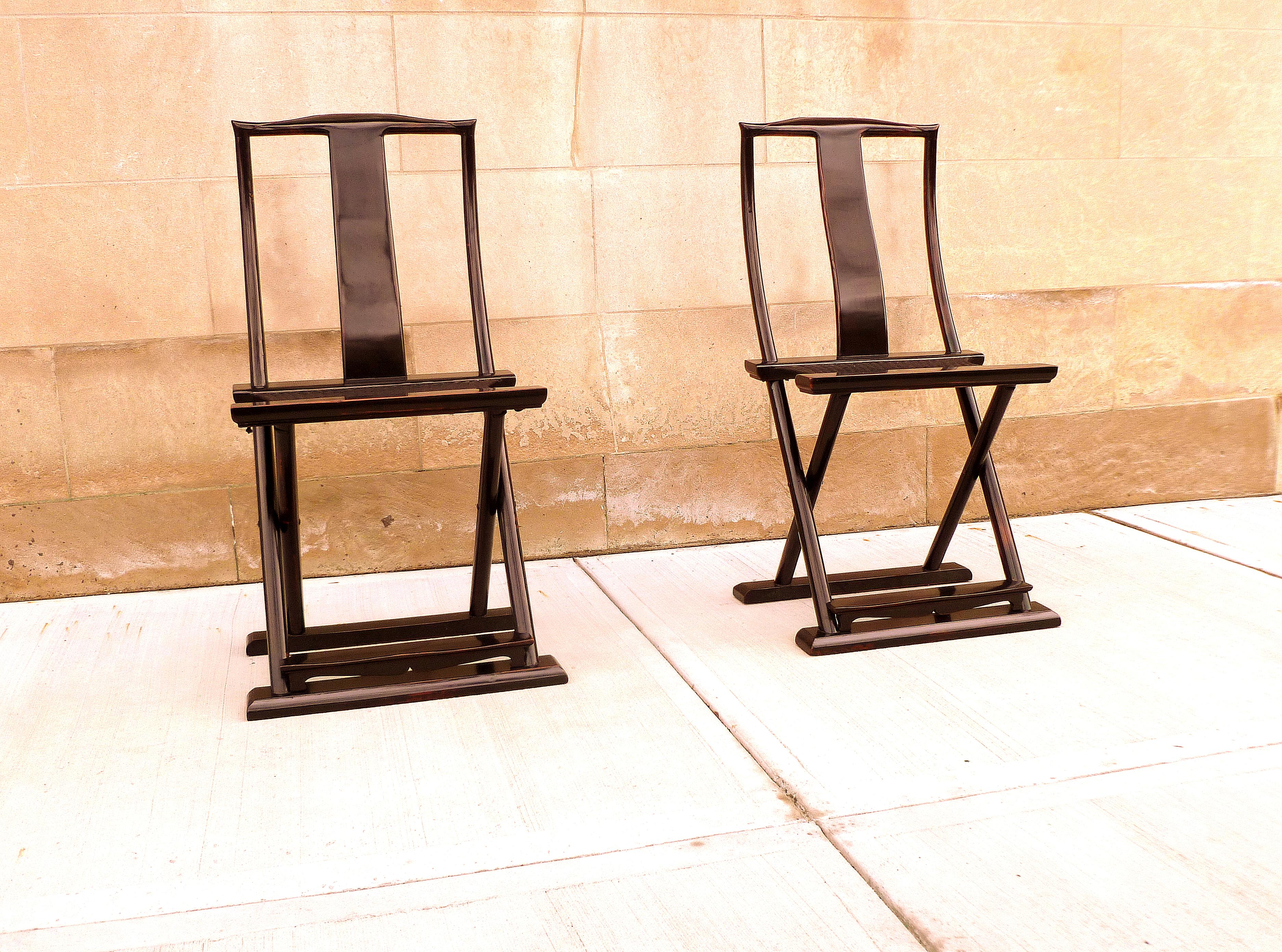 Pair of Black Lacquer Folding Chairs 1