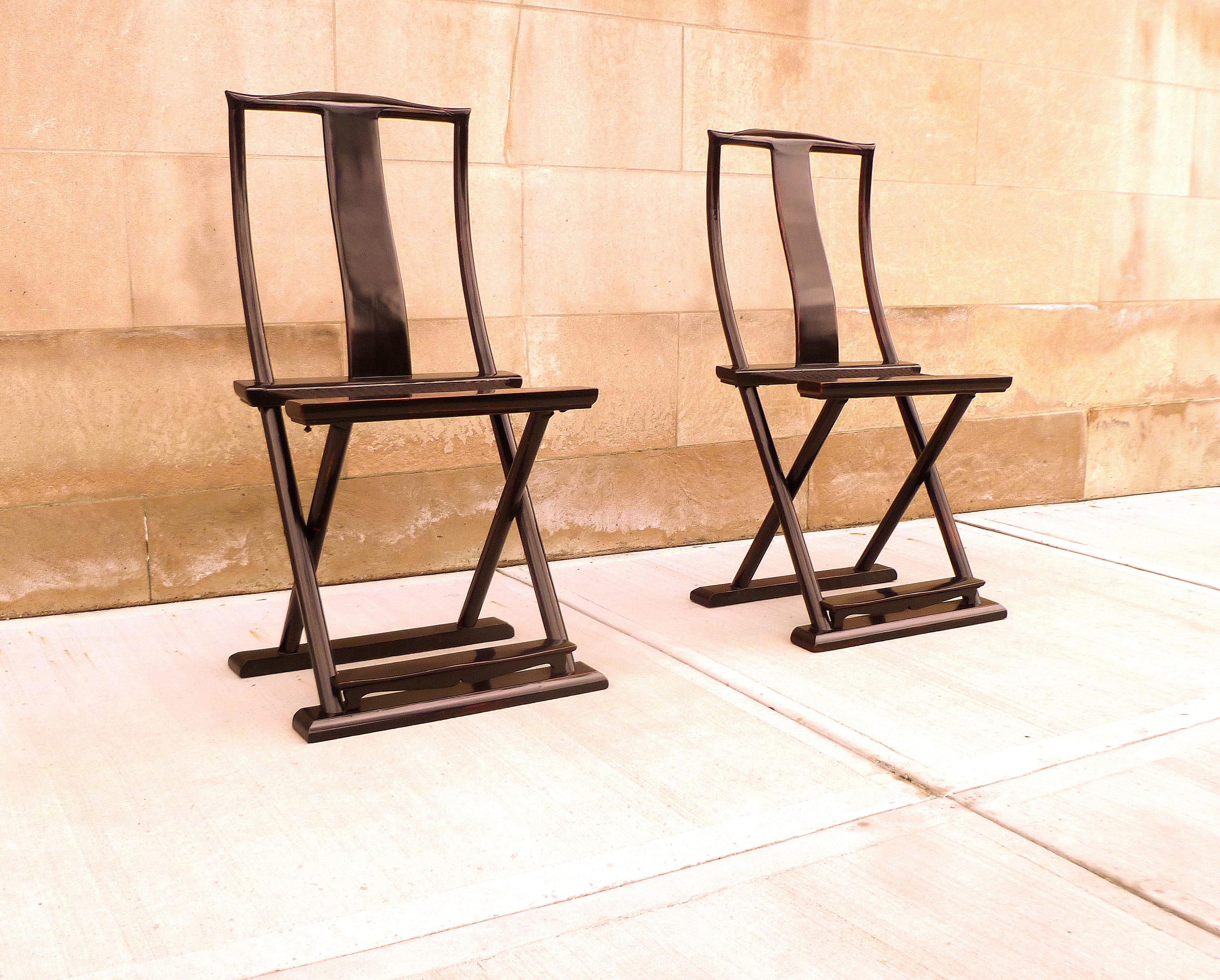 Pair of Black Lacquer Folding Chairs 2