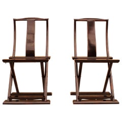 Pair of Black Lacquer Folding Chairs