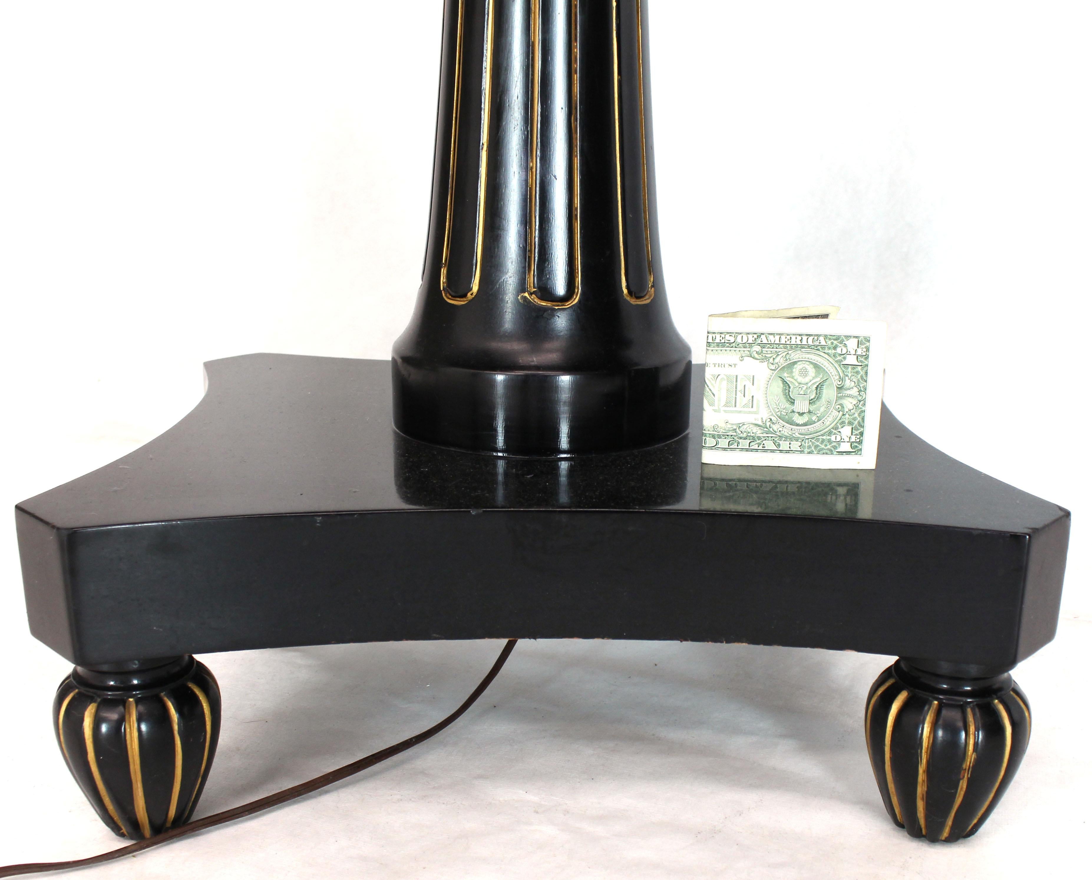 Pair of Black Lacquer Gold Decorated Kidney Shape Deco Floor Lamps Side Tables For Sale 8