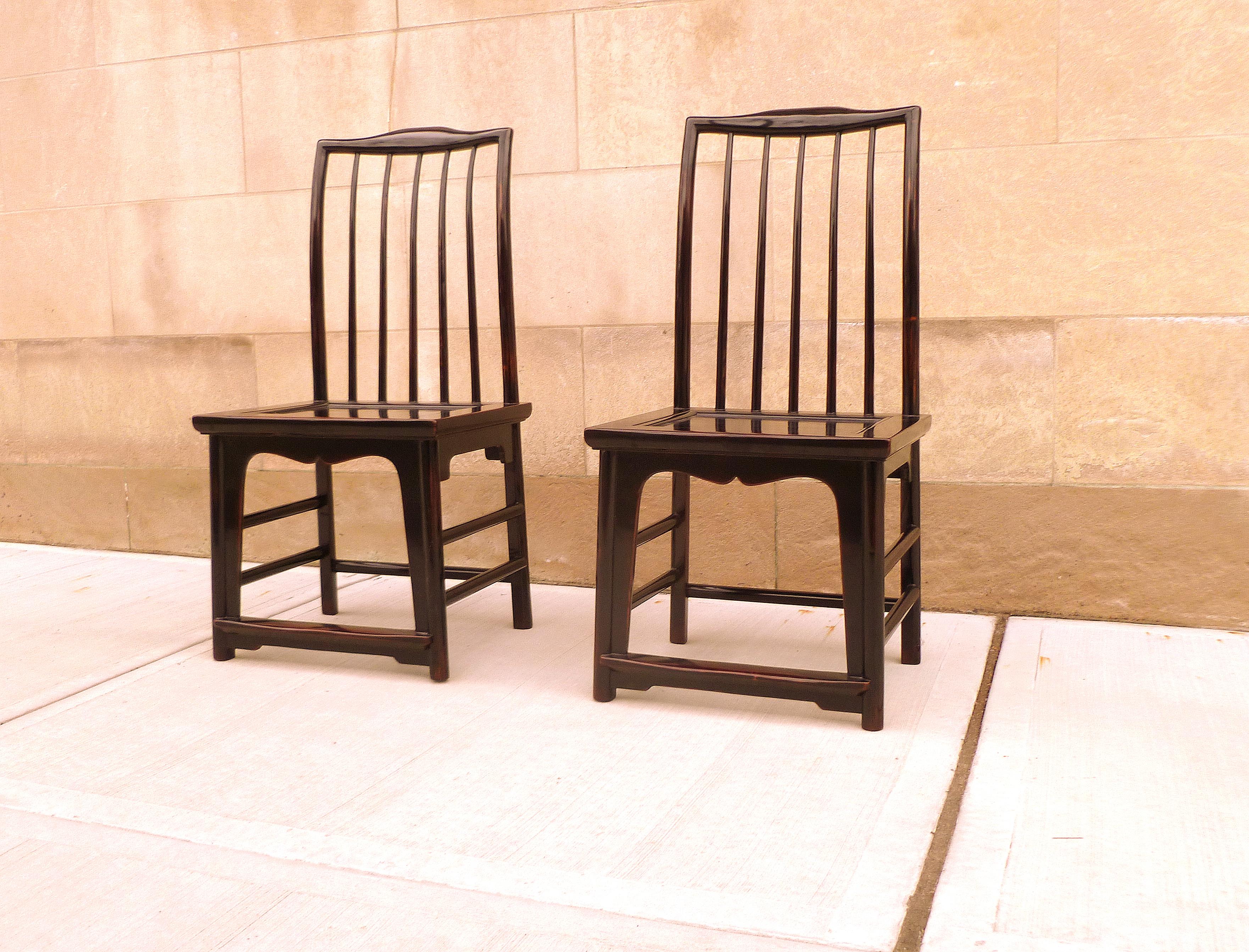 Chinese Pair of Black Lacquer Hat Chairs