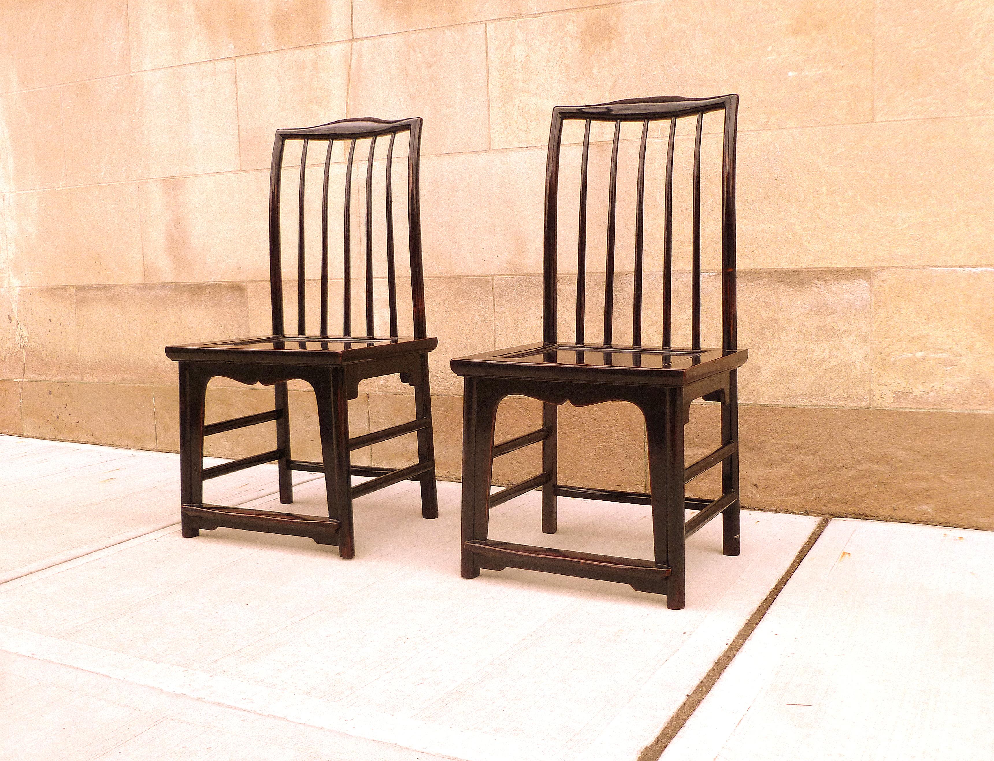 Polished Pair of Black Lacquer Hat Chairs