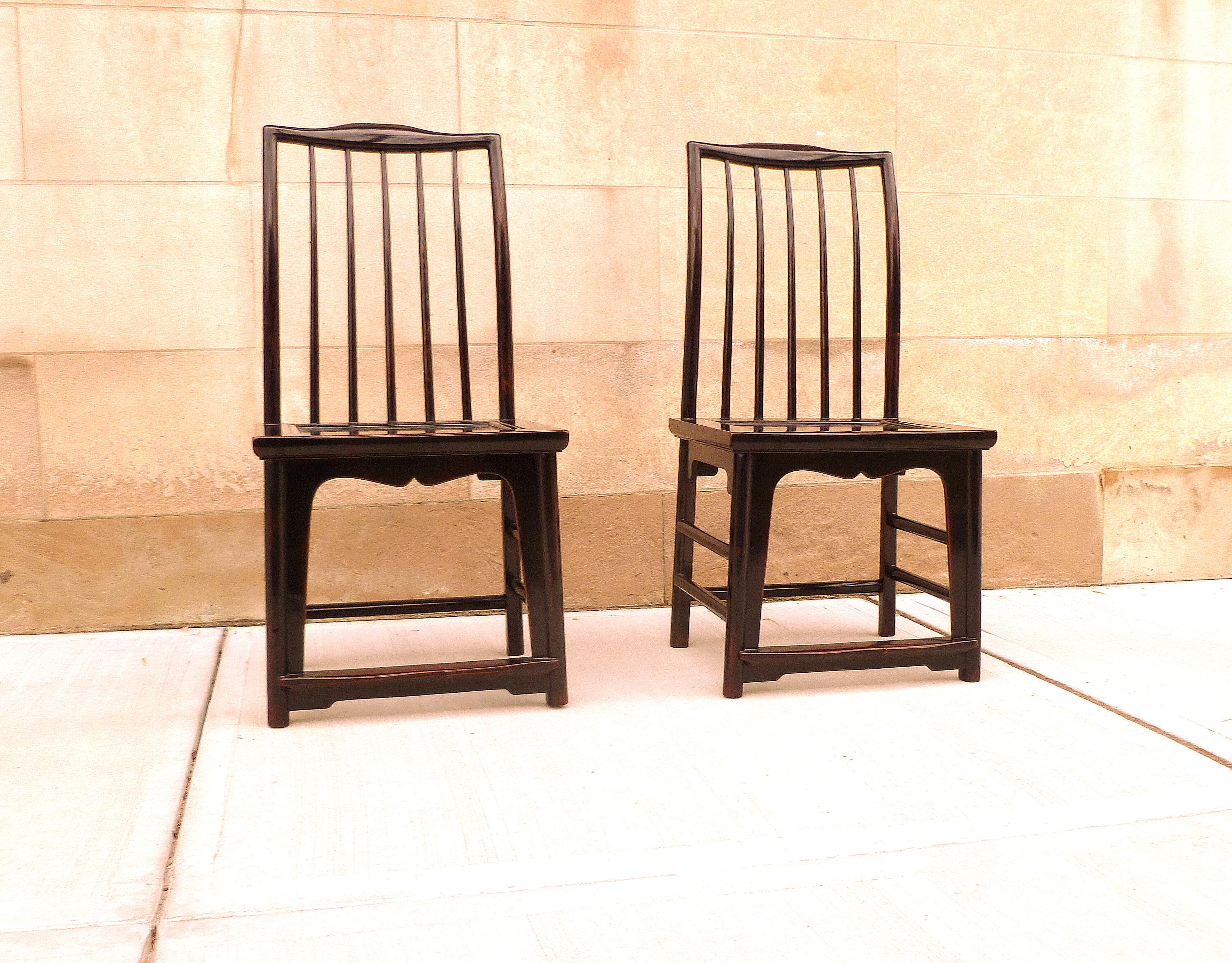 Mid-20th Century Pair of Black Lacquer Hat Chairs