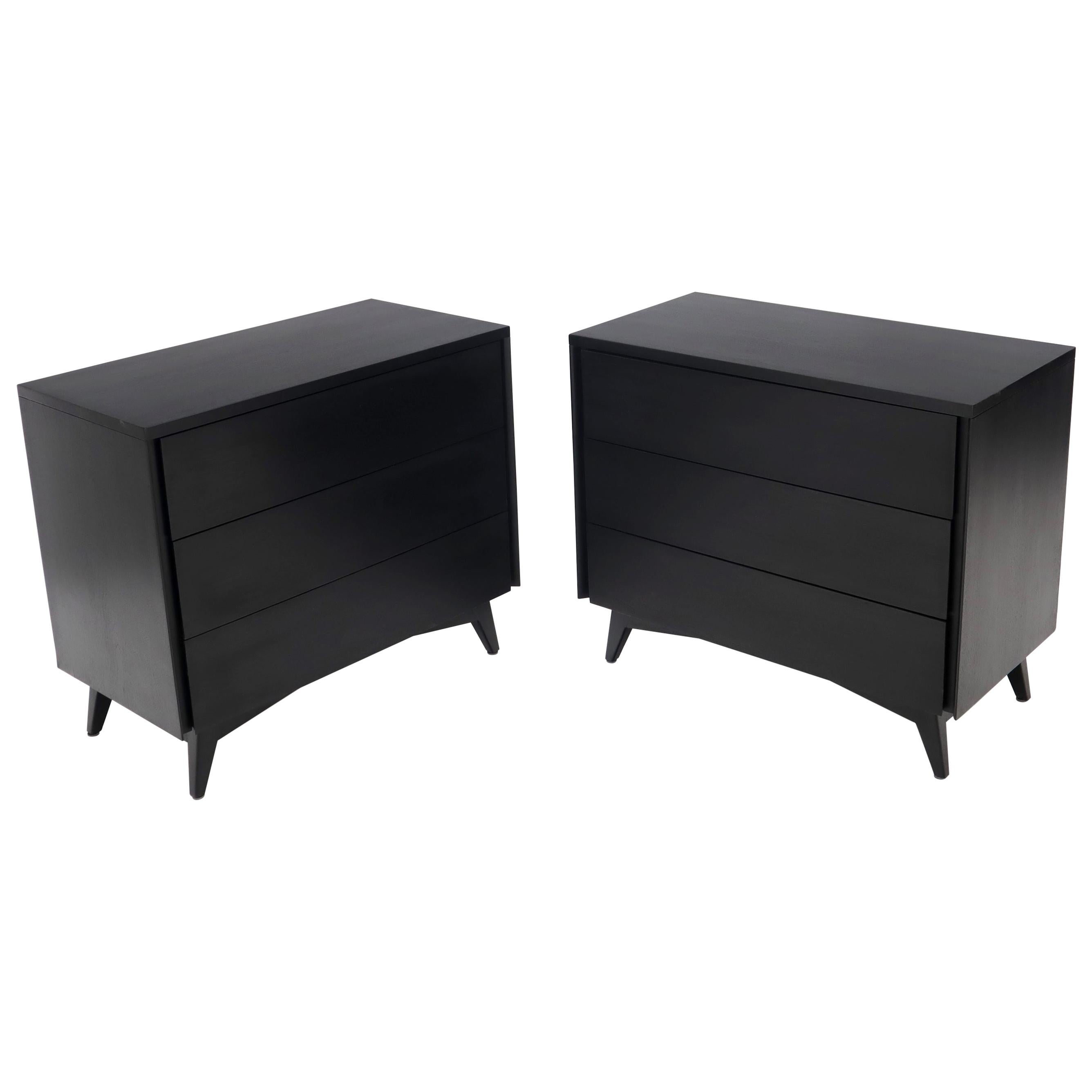 Pair of Black Lacquer Mahogany Mid-Century Modern Bachelor Chests