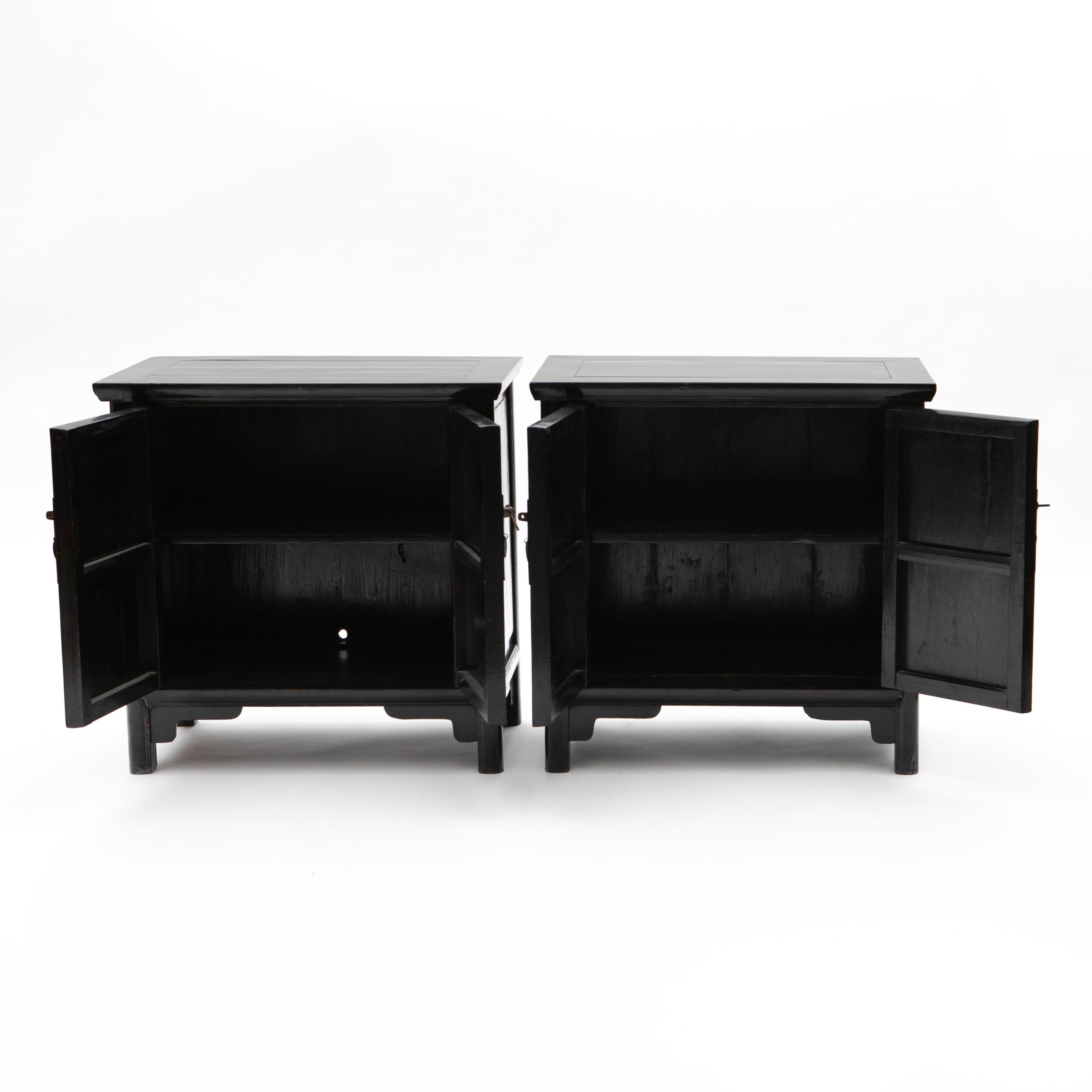 Qing Pair of Black Lacquer Ming Style Cabinets