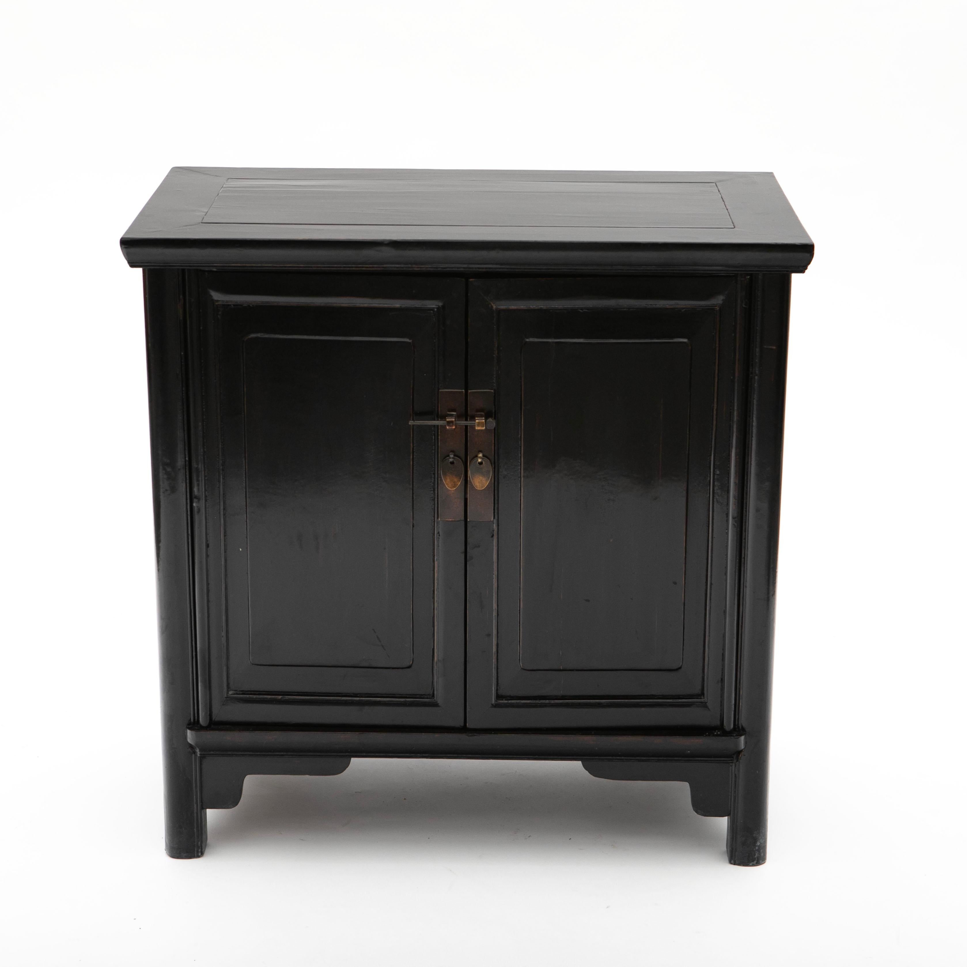 Chinese Pair of Black Lacquer Ming Style Cabinets