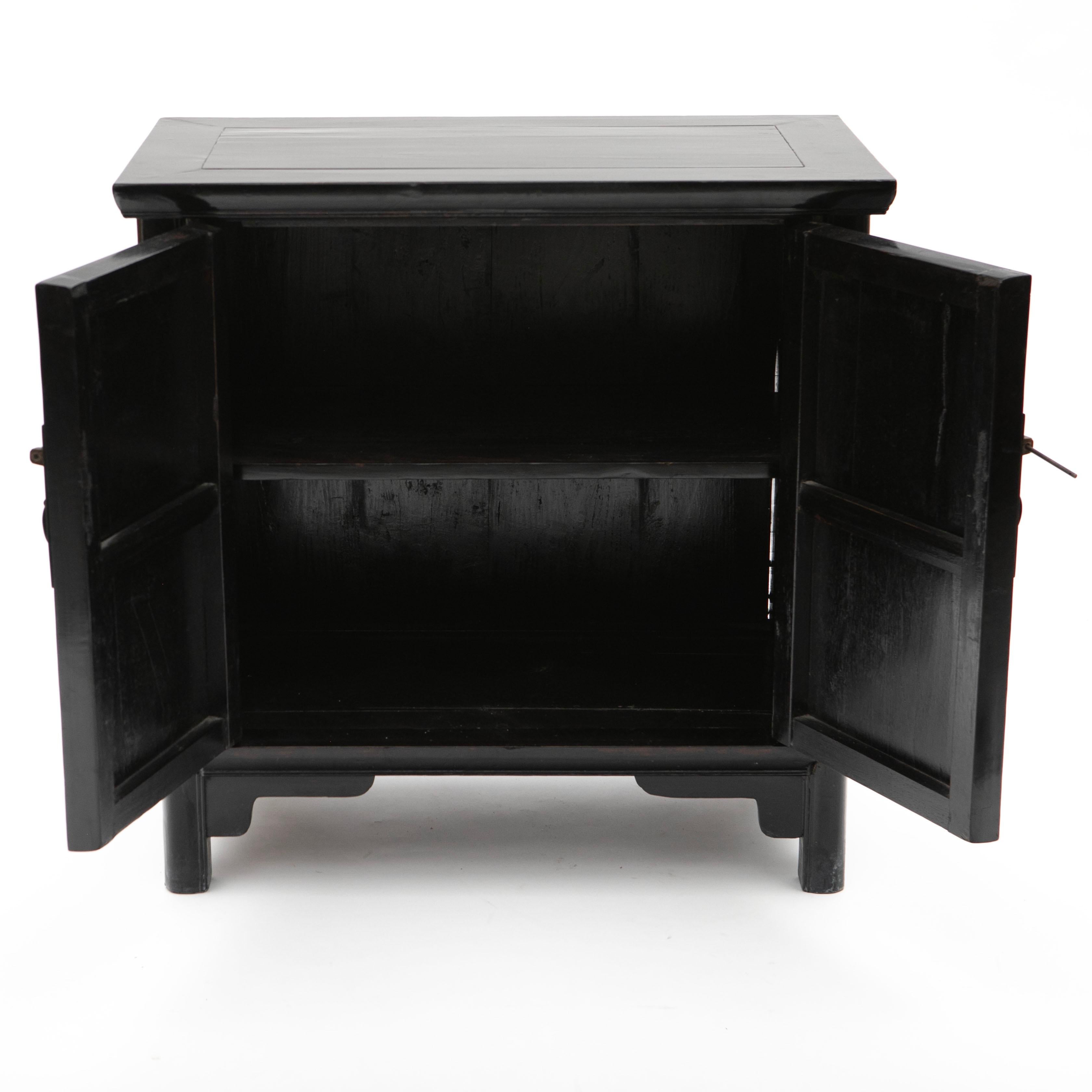 Lacquered Pair of Black Lacquer Ming Style Cabinets