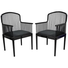 Pair of Black Lacquer Modern Andover Armchairs by Davis Allen for Stendig 'A'