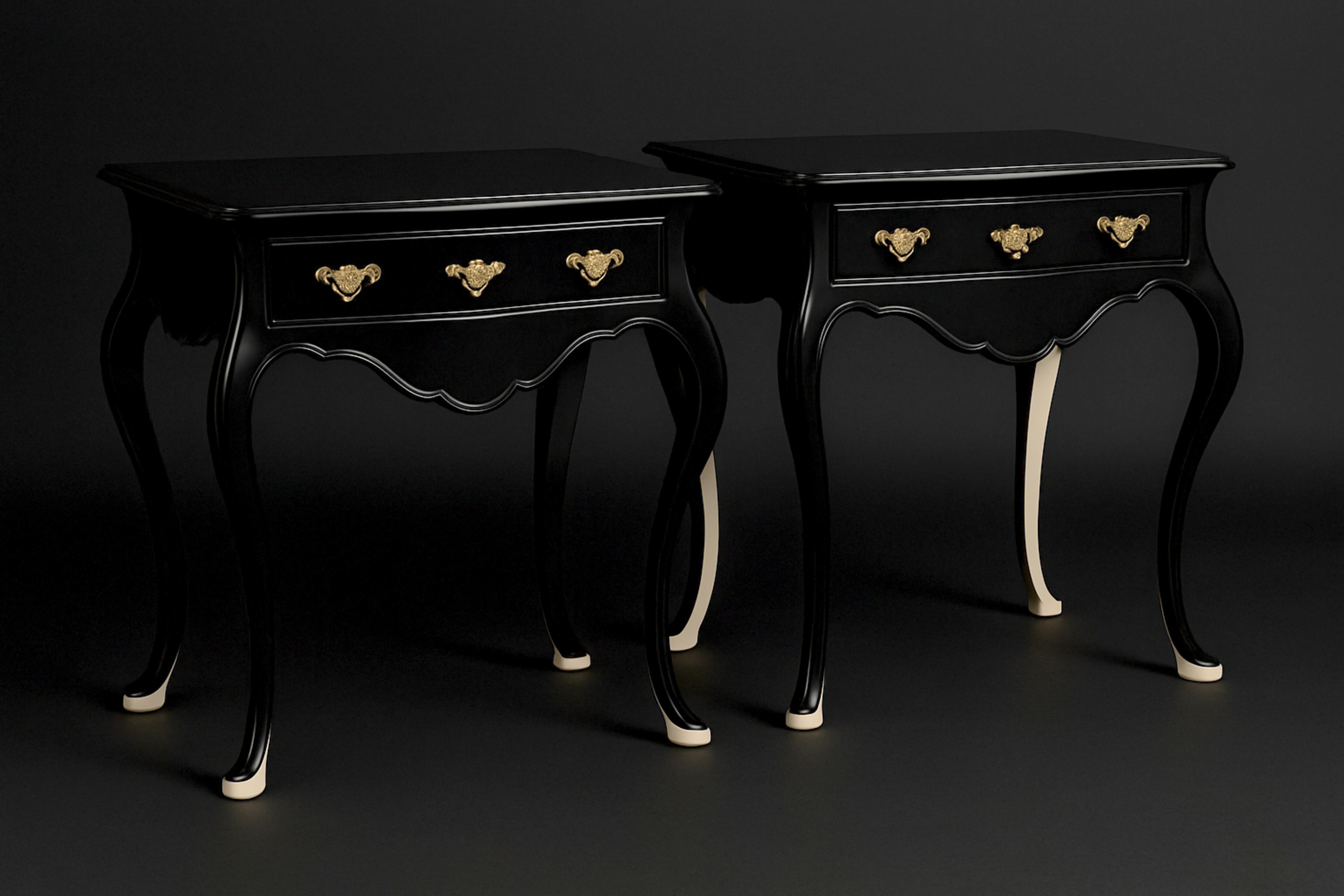 Portugais Pair of Black Lacquer Off White Baroque Commode, 19th Century en vente
