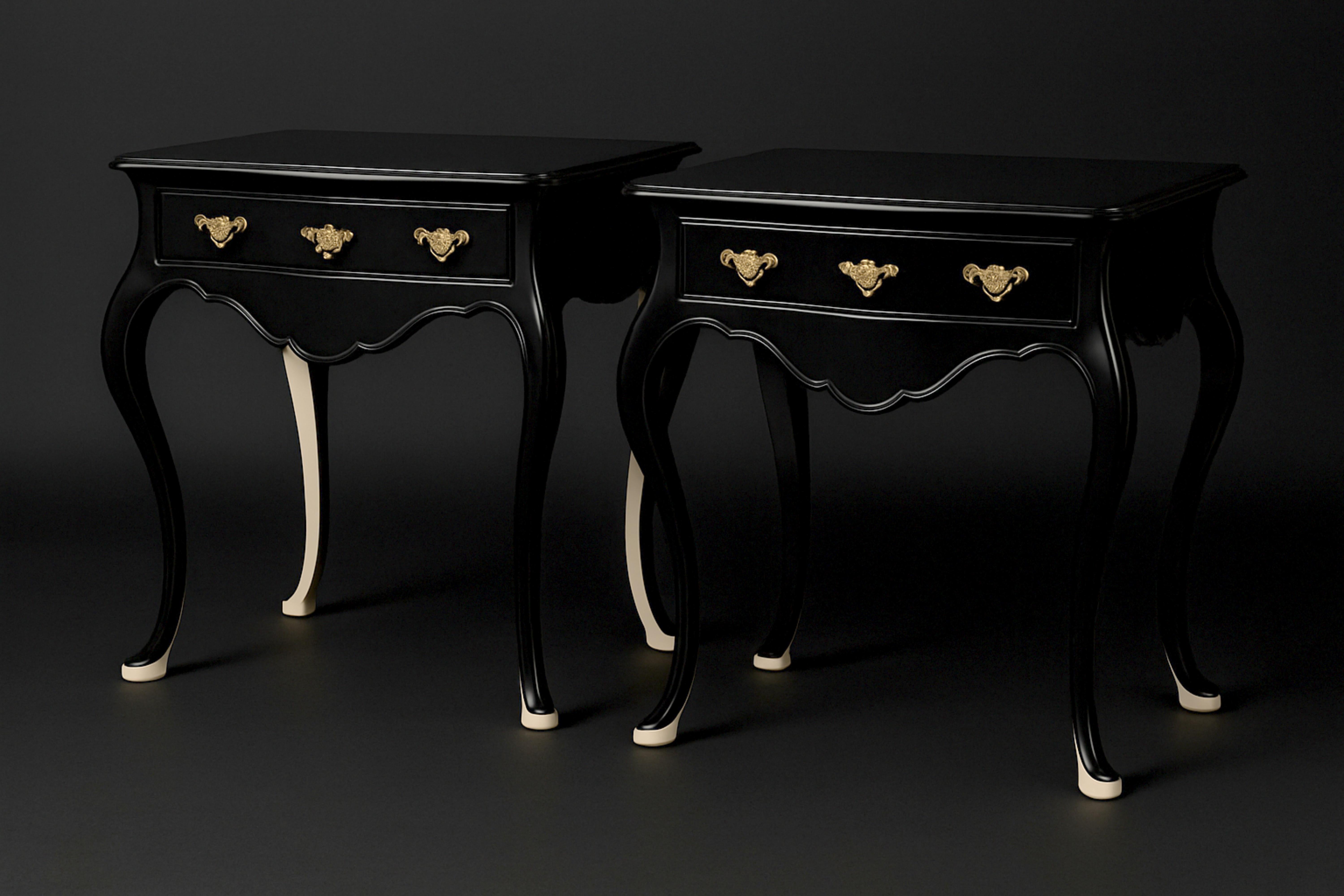 Pair of Black Lacquer Off White Baroque Commode, 19th Century Bon état - En vente à Lisbon, PT