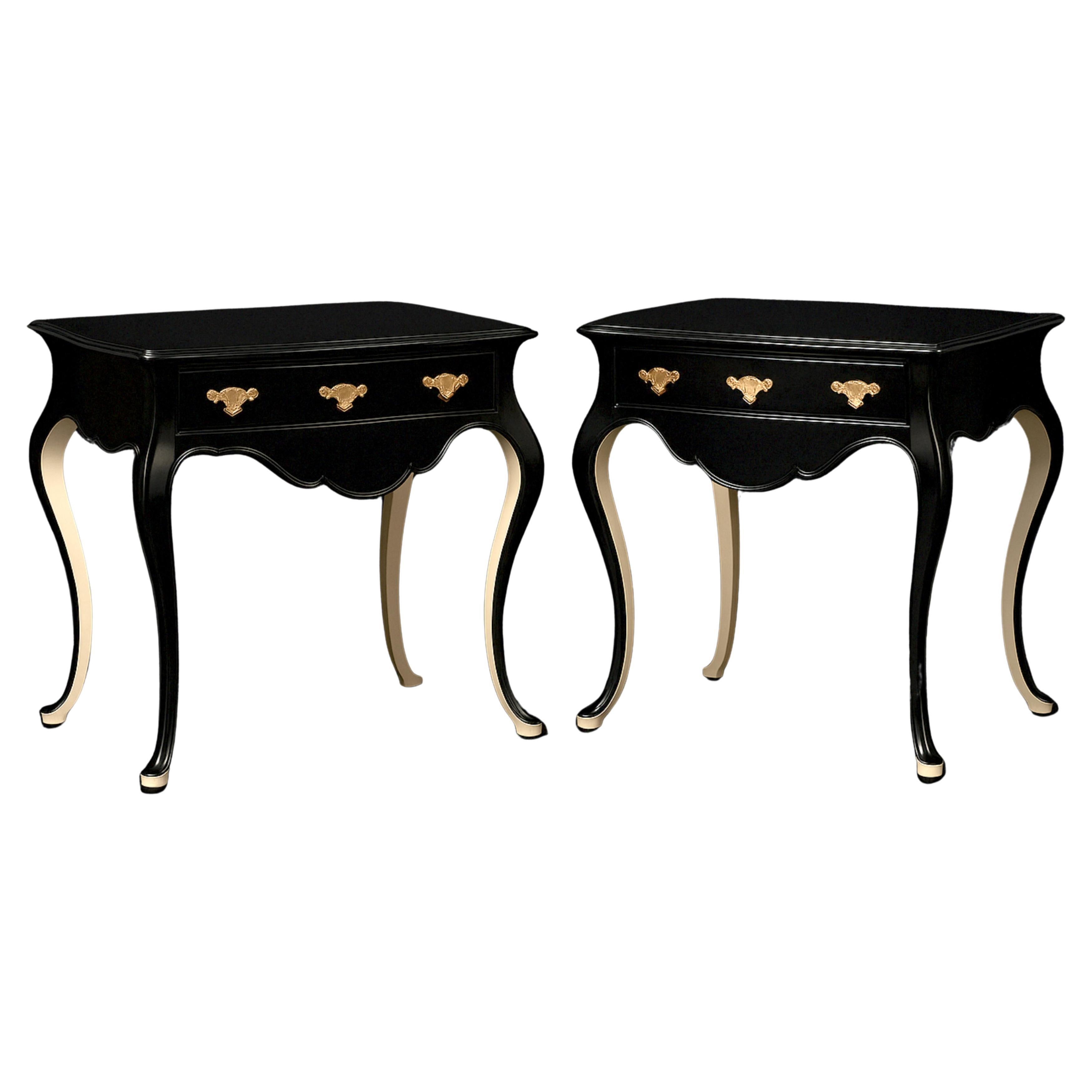 Pair of Black Lacquer Off White Baroque Commode, 19th Century