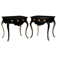 Pair of Black Lacquer Off White Baroque Commode, 19th Century